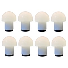 Set of Eight Milk Glass Mushroom Table Lamps by Glashütte Limburg, circa 1970s