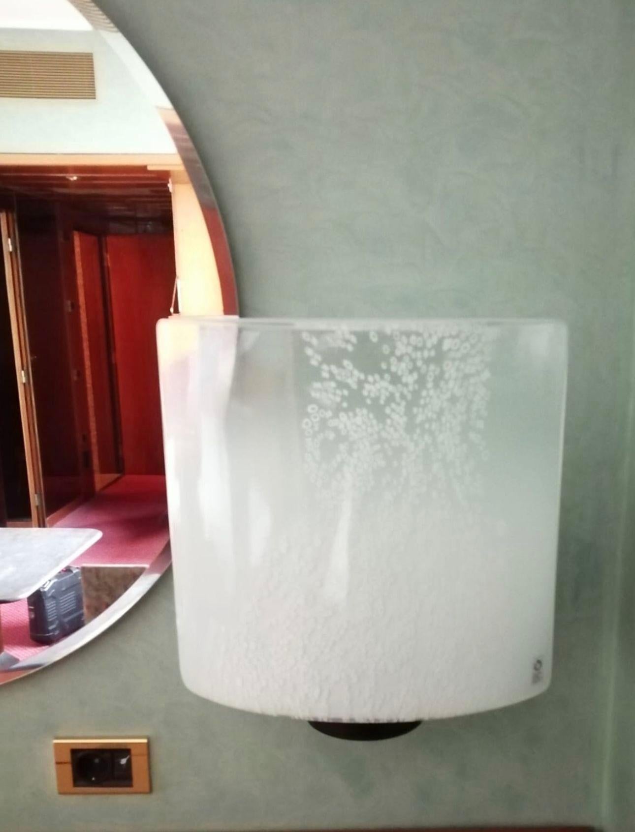 Set of Eight Milky White Murano Glass Sconces by Leucos. Italy, 1960's. For Sale 3