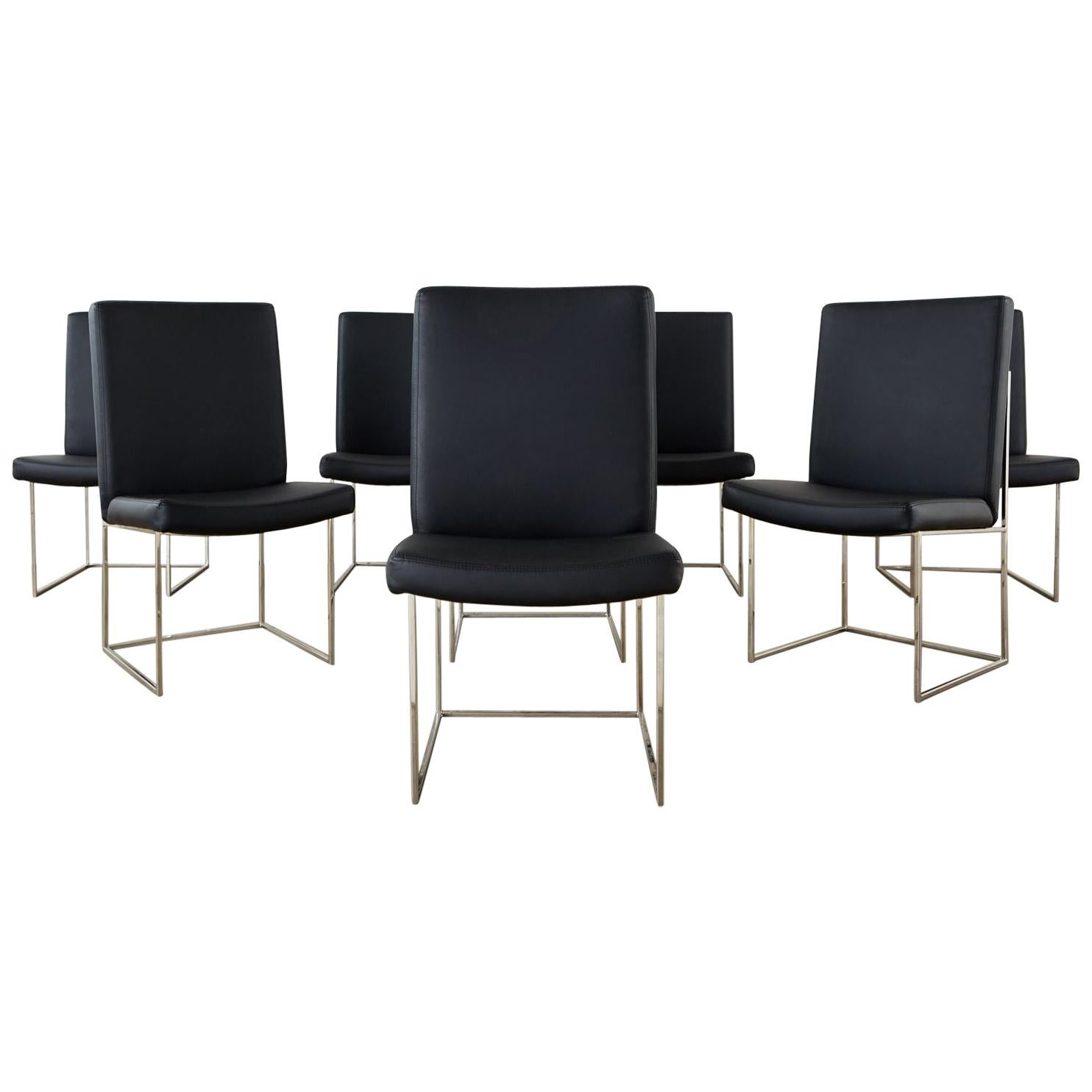 Set of Eight Milo Baughman 1187 Chrome Dining Chairs