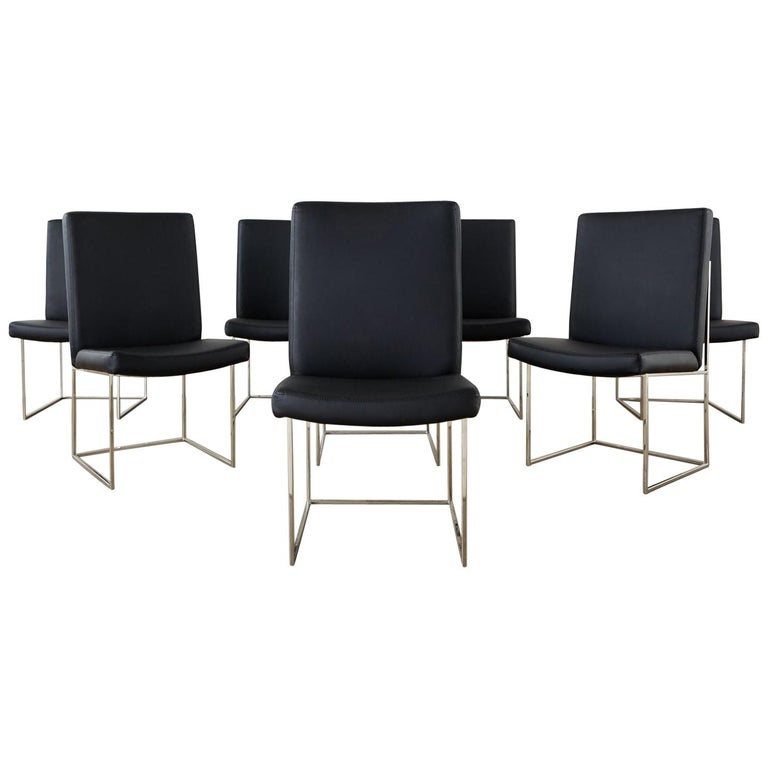 Set of Eight Milo Baughman 1187 Chrome Dining Chairs For Sale