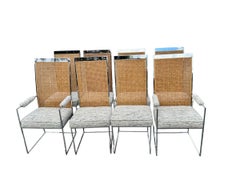 Set of Eight Milo Baughman for Thayer Coggin Chrome and Cane Dining Chairs