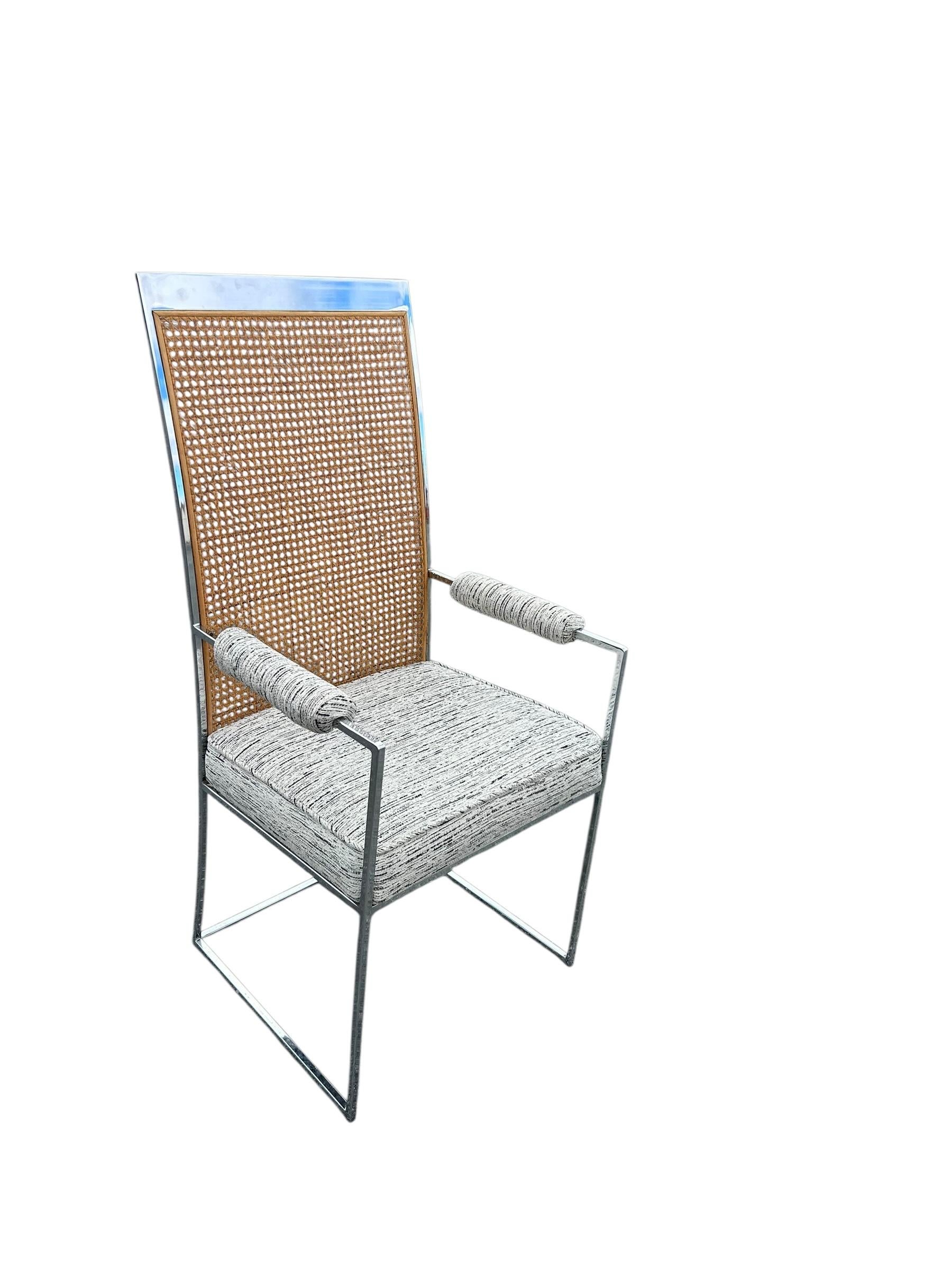 Mid-Century moderno Set di otto sedie da pranzo in cromo e canna di Milo Baughman per Thayer Coggin in vendita