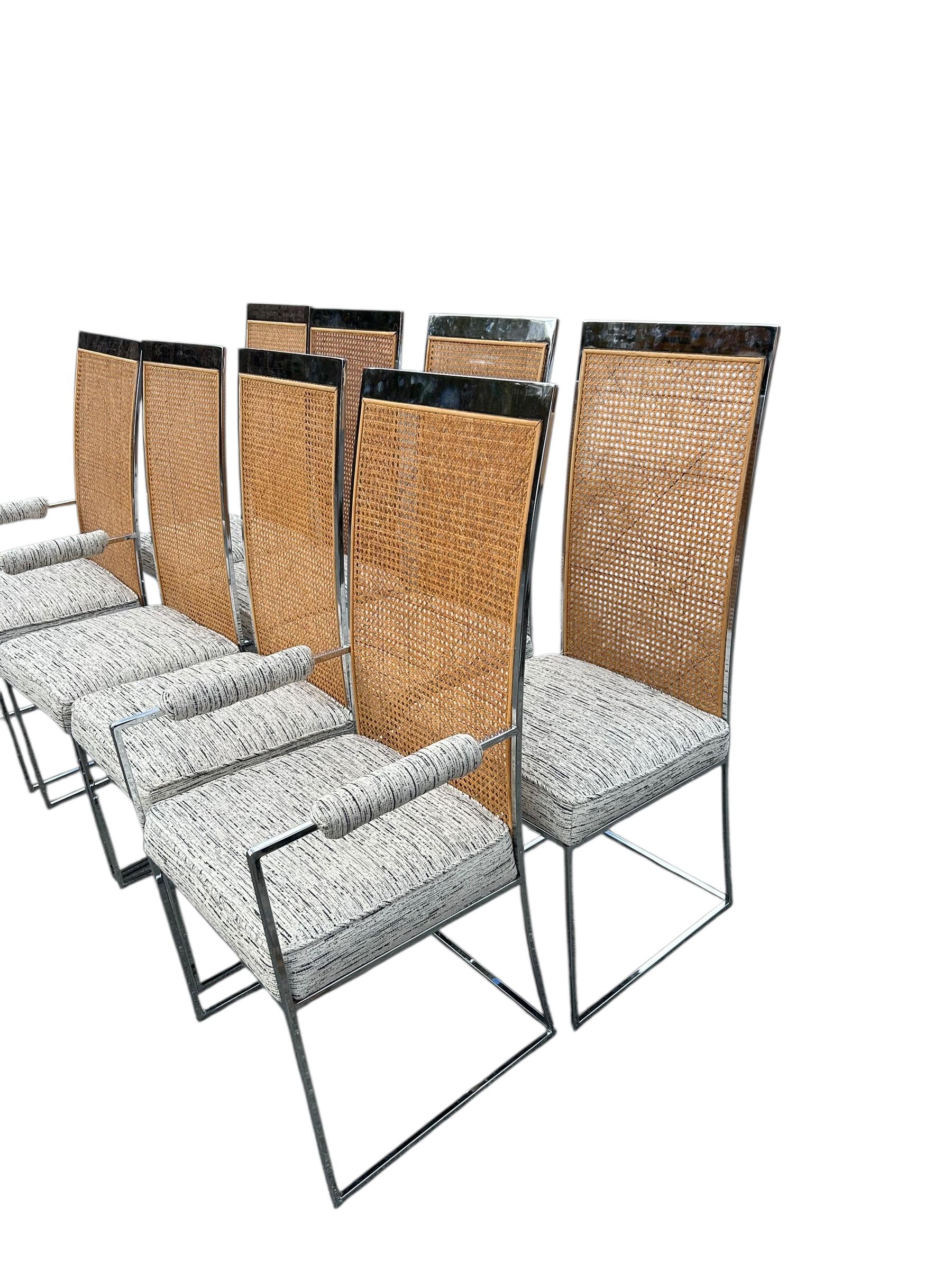 Americano Set di otto sedie da pranzo in cromo e canna di Milo Baughman per Thayer Coggin in vendita