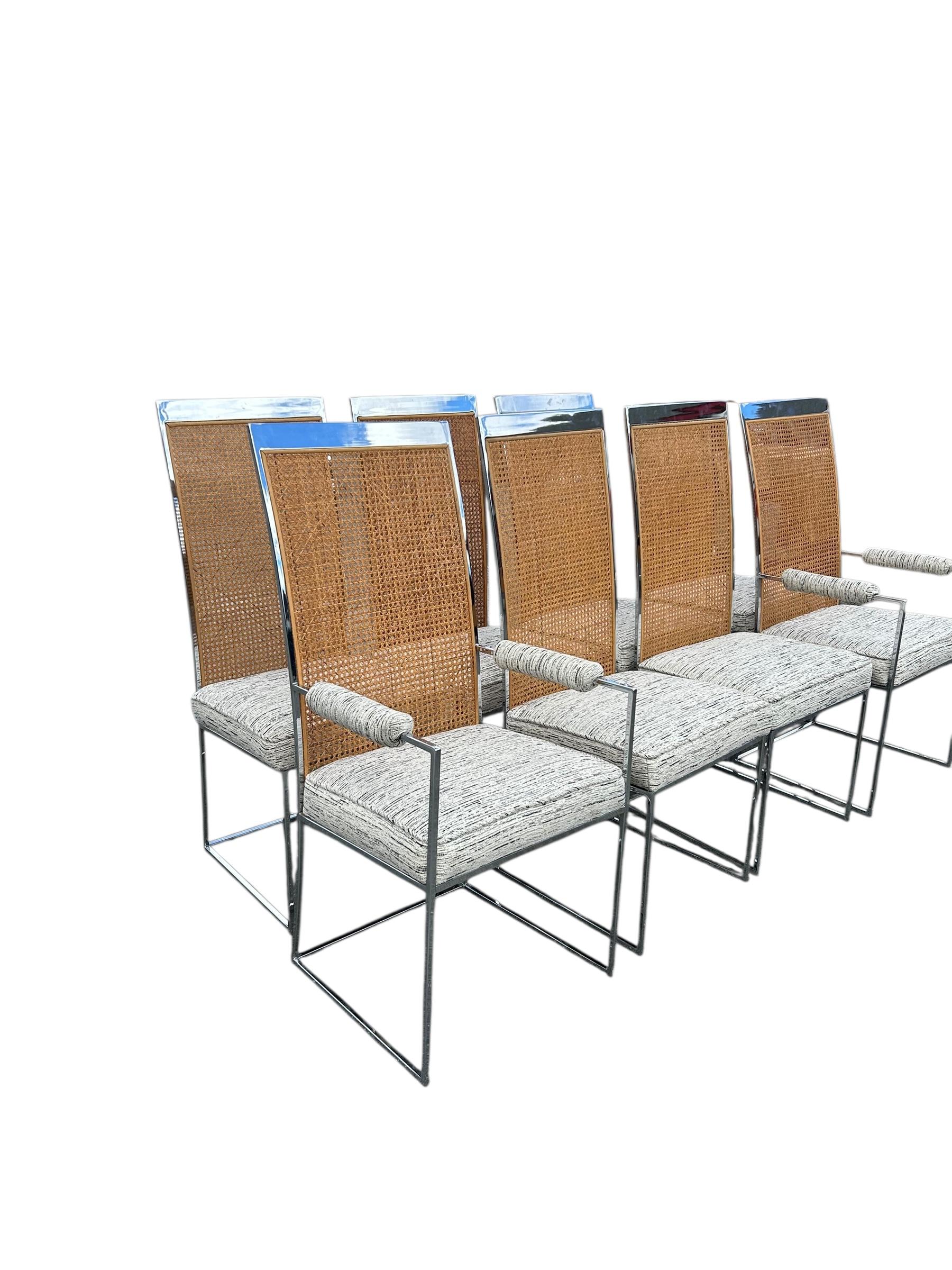 Set di otto sedie da pranzo in cromo e canna di Milo Baughman per Thayer Coggin In condizioni buone in vendita a Chapel Hill, NC