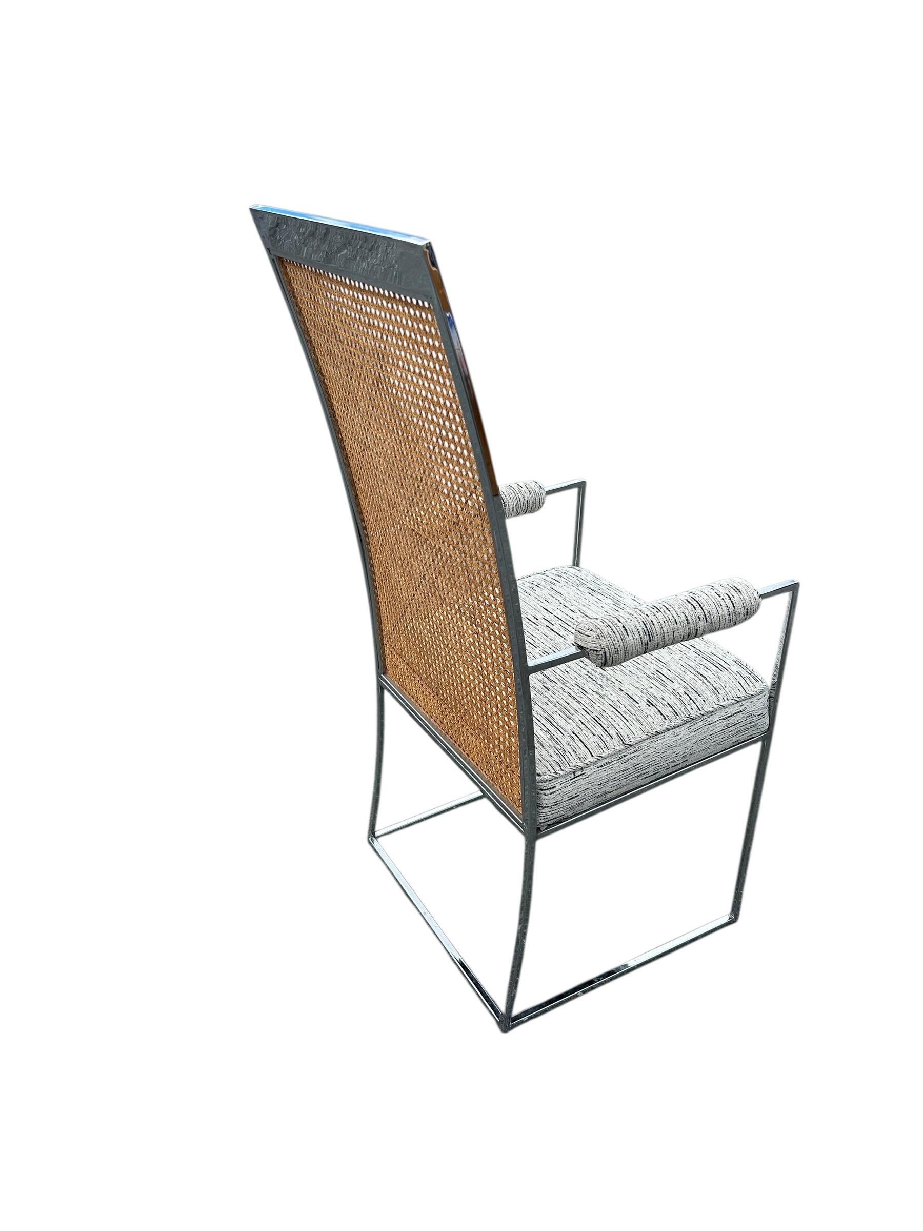 Fine XX secolo Set di otto sedie da pranzo in cromo e canna di Milo Baughman per Thayer Coggin in vendita