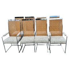 Set of Eight Milo Baughman for Thayer Coggin Chrome and Cane Dining Chairs