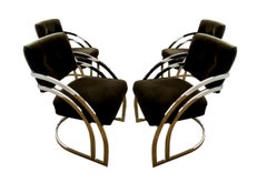 Set of Eight Milo Baughman Style Black Velvet and Chrome Dining Chairs