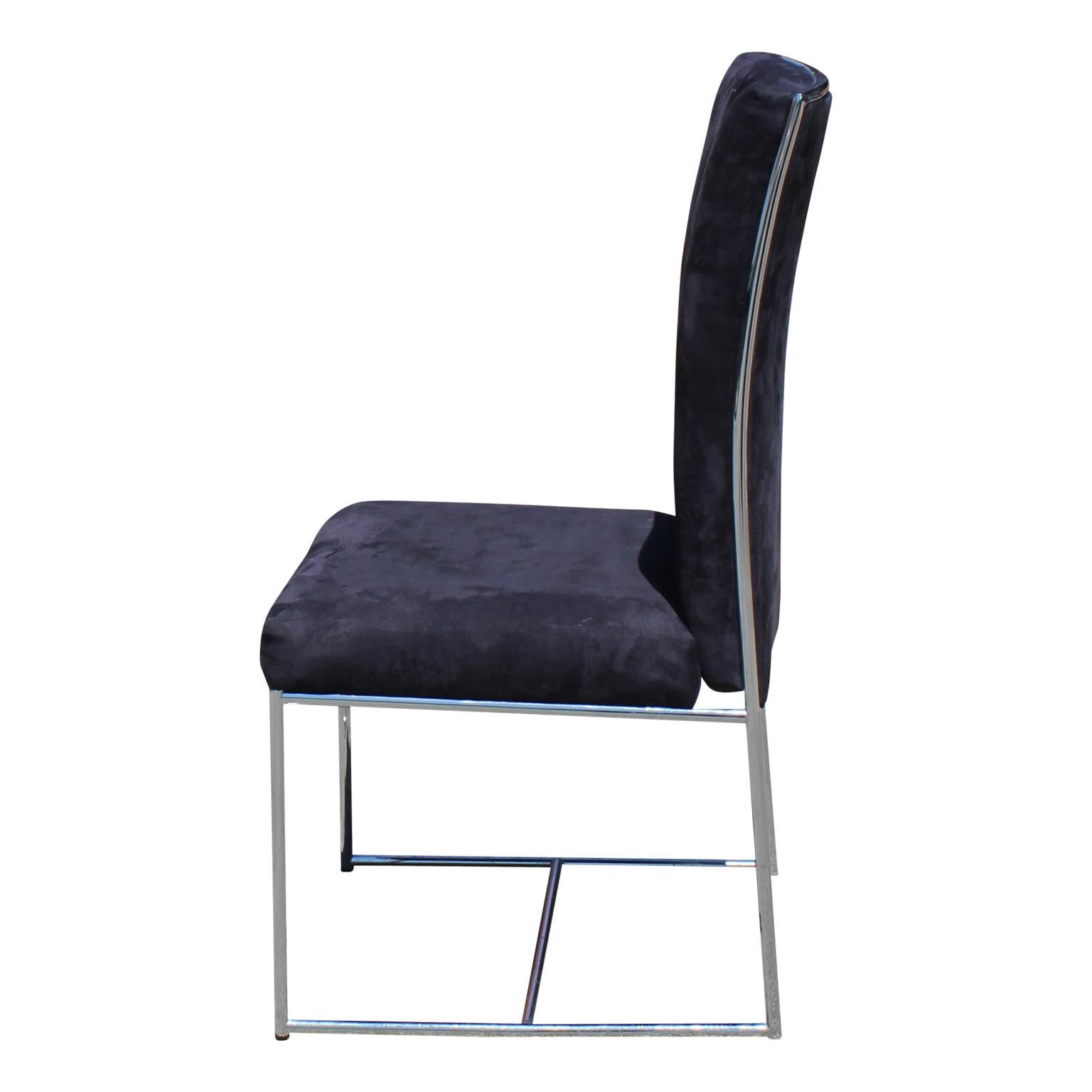 Mid-Century Modern Set of Eight Milo Baughman Ultra Suede and Chrome Dining Chairs