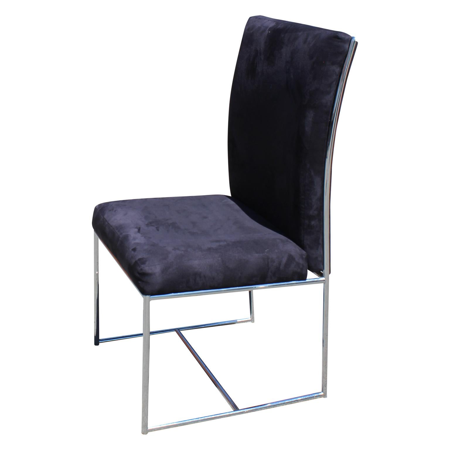 American Set of Eight Milo Baughman Ultra Suede and Chrome Dining Chairs