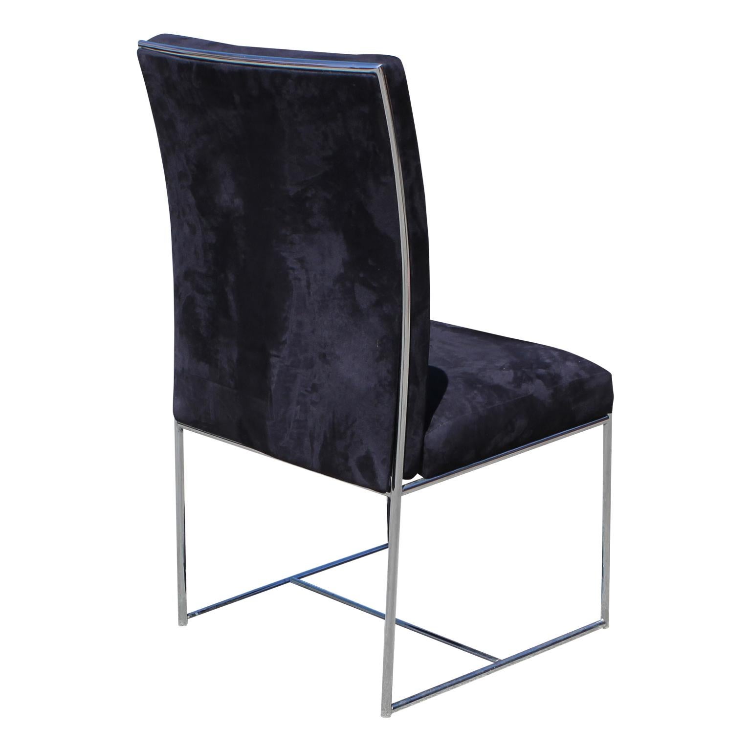 Set of Eight Milo Baughman Ultra Suede and Chrome Dining Chairs In Good Condition In Houston, TX