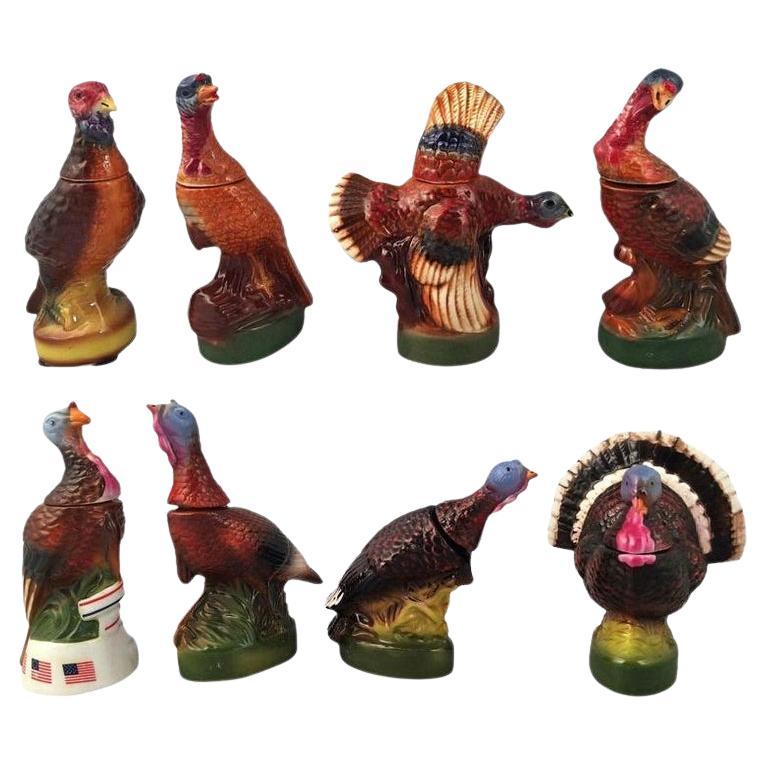 Set of Eight Mini Wild Turkey Decanters For Sale