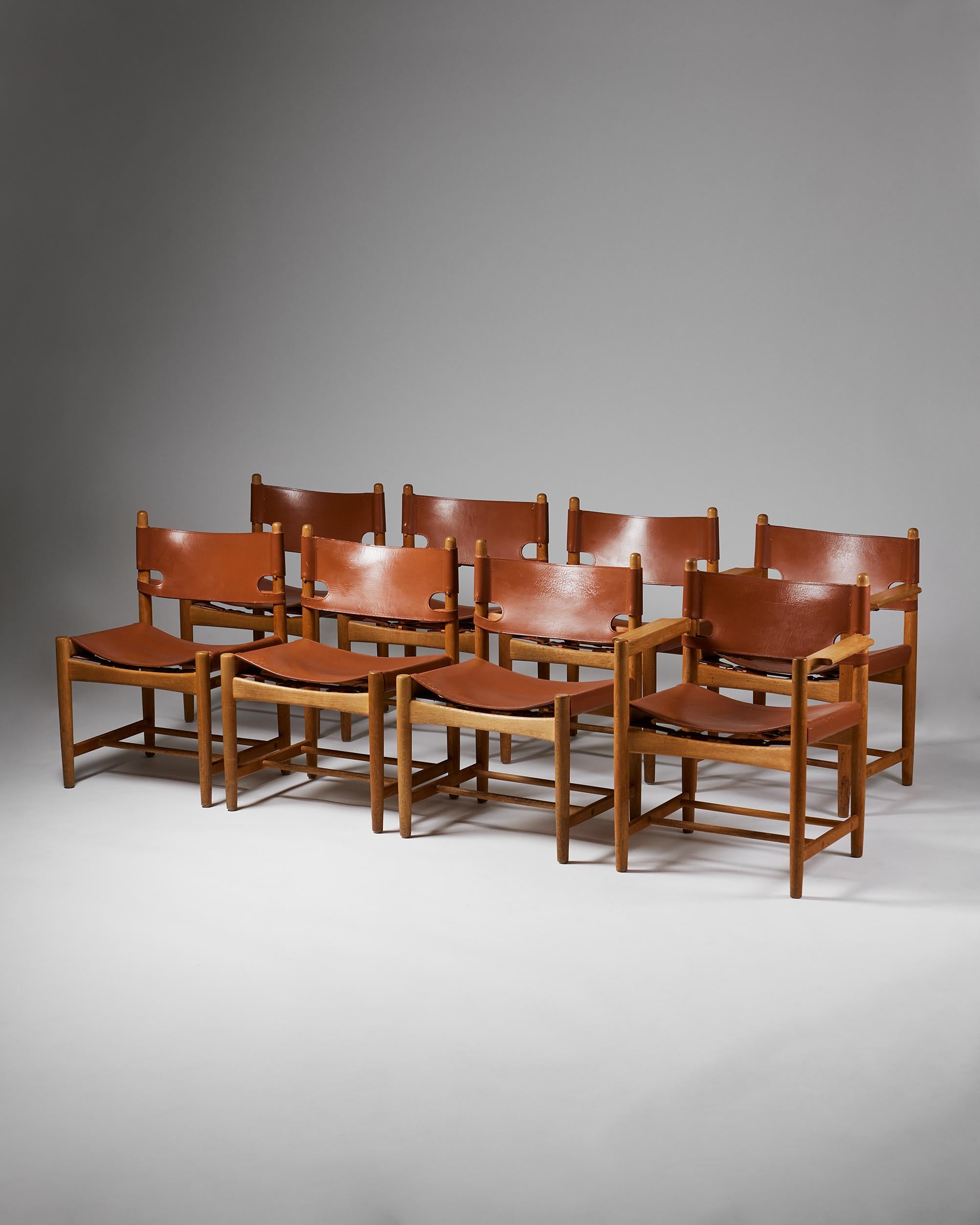 Mid-Century Modern Set of Eight Model 3238 “Spanish” Dining Chairs Designed by Borge Mogensen