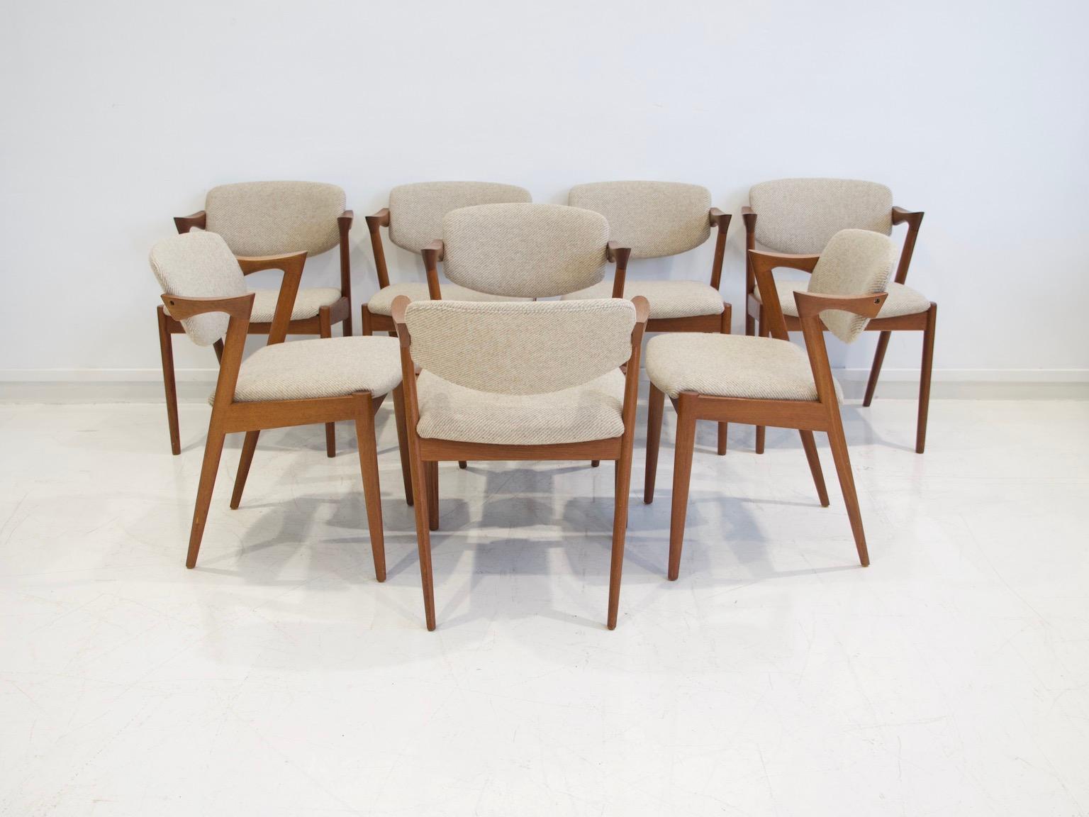 Scandinavian Modern Set of Eight Model 42 Dining Chairs by Kai Kristiansen