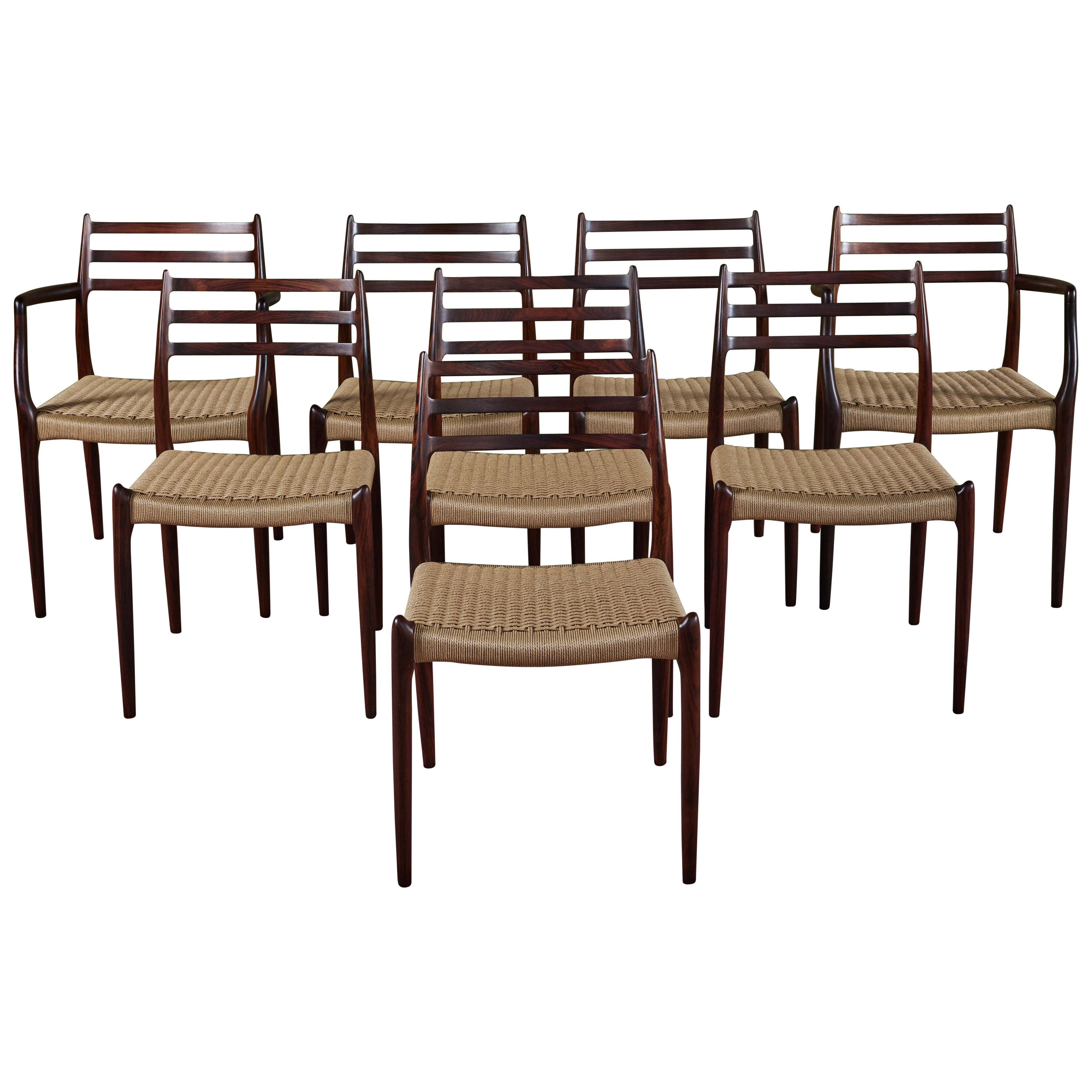 Set of Eight Model 78 Rosewood Dining Chairs by N.O. Møller