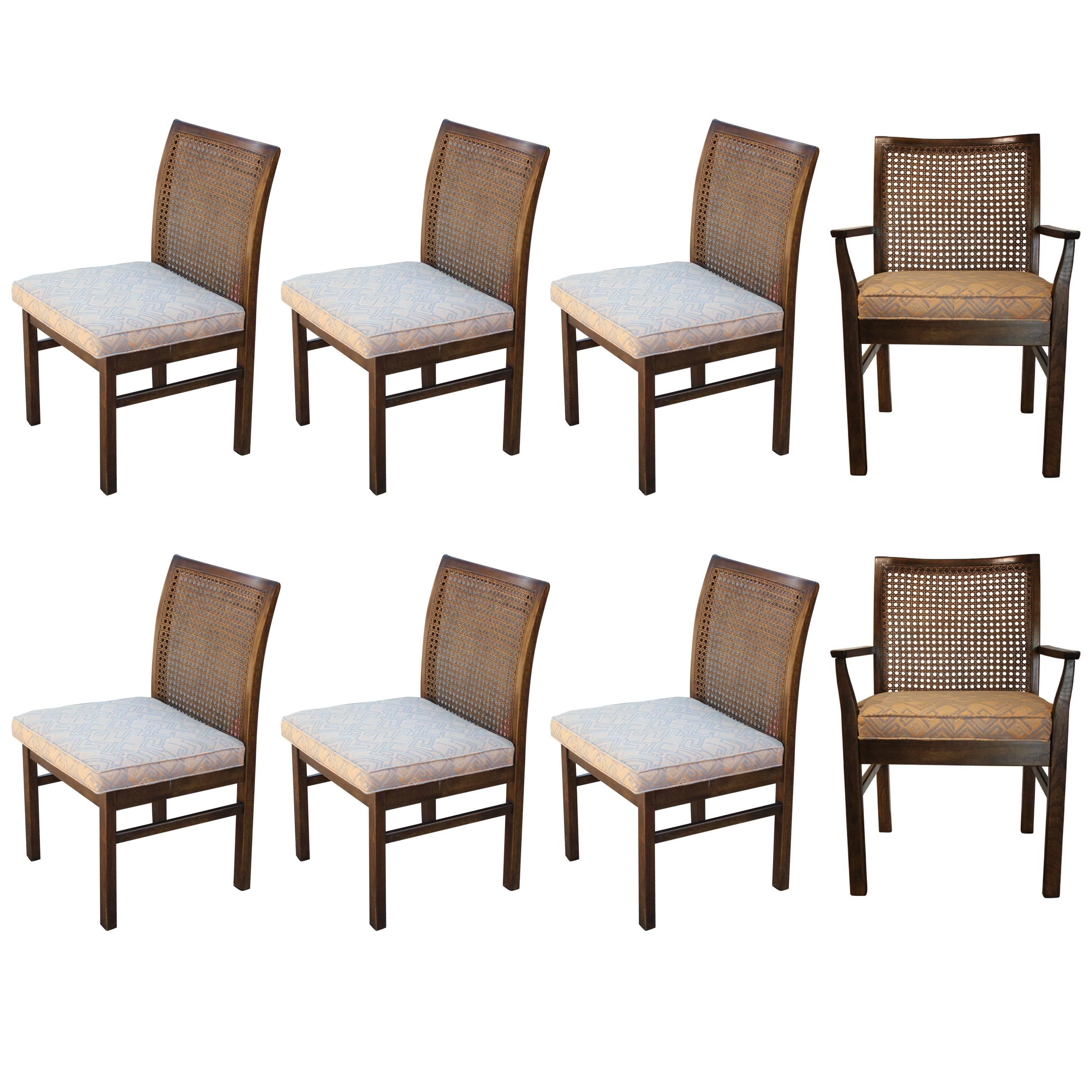 Set of Eight Modern Clean Lined Milo Baughman Style Cane Back Dining Chairs