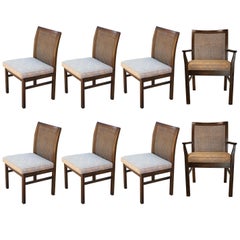 Set of Eight Modern Clean Lined Milo Baughman Style Cane Back Dining Chairs