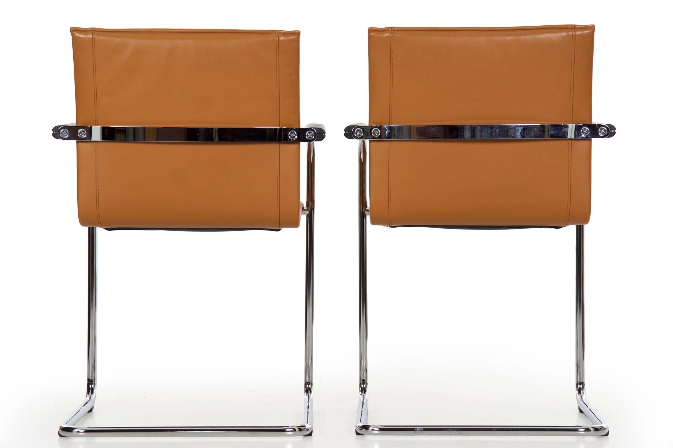 Set of Eight Modern Leather and Tubular Steel “Castelli” Chairs by Haworth 4