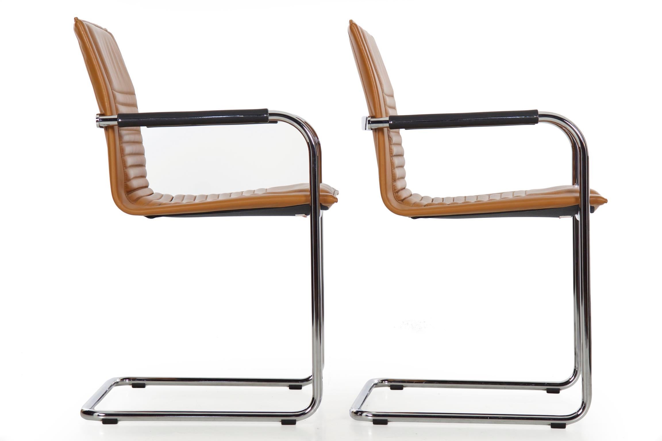 Set of Eight Modern Leather and Tubular Steel “Castelli” Chairs by Haworth 7