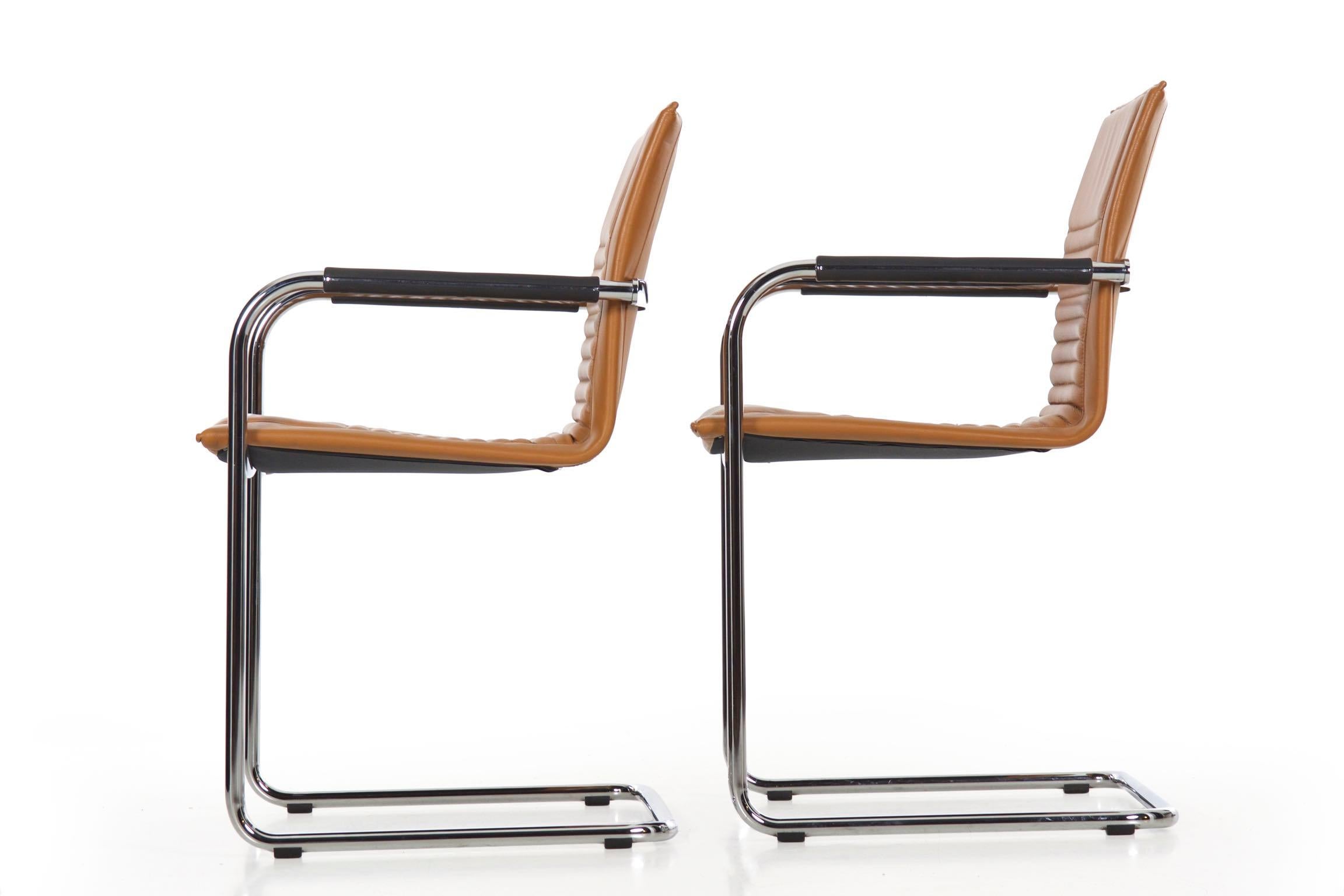 Set of Eight Modern Leather and Tubular Steel “Castelli” Chairs by Haworth 3