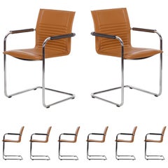 Set of Eight Modern Leather and Tubular Steel “Castelli” Chairs by Haworth
