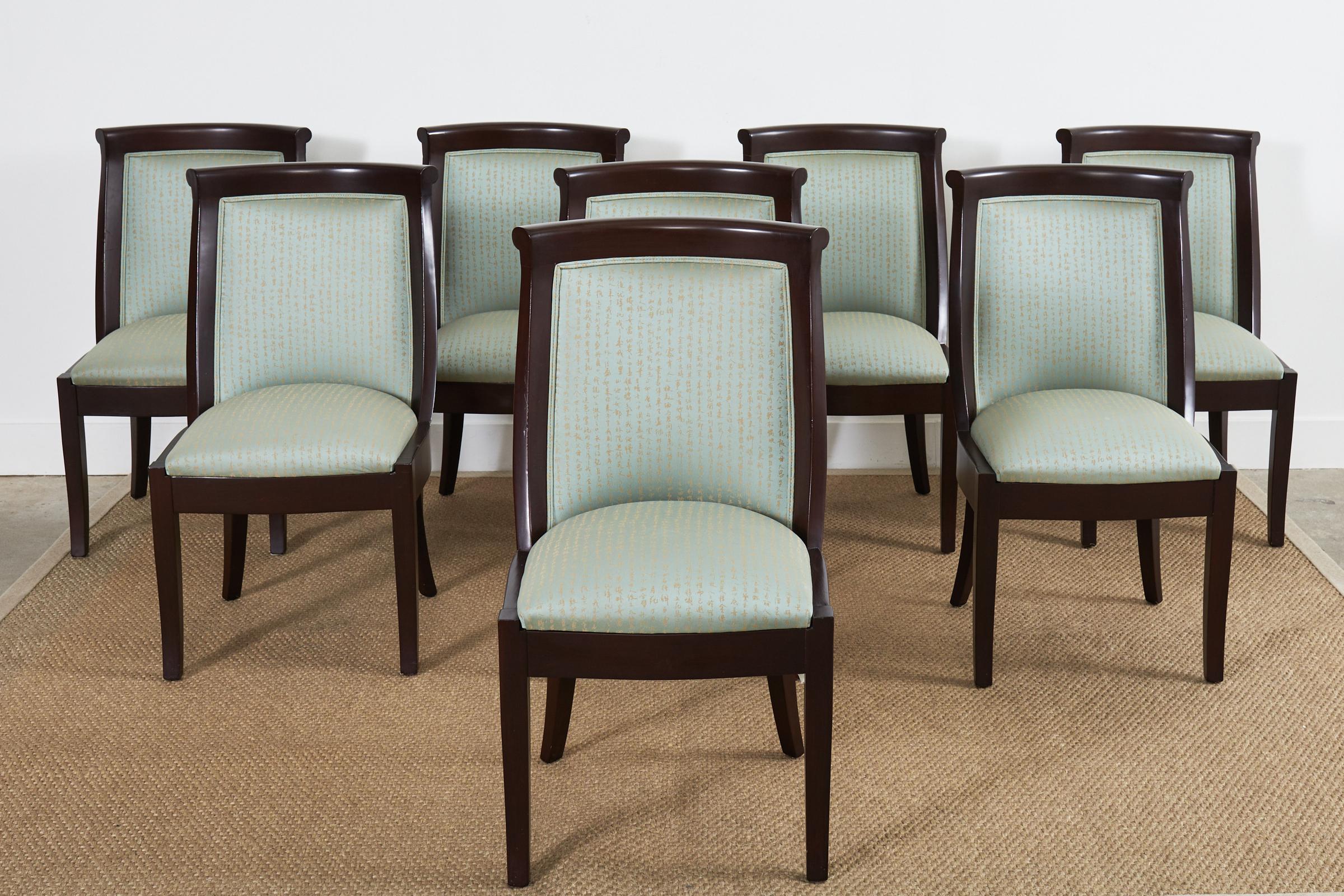 Set of Eight Modern Regency Style Hardwood Dining Chairs For Sale 5