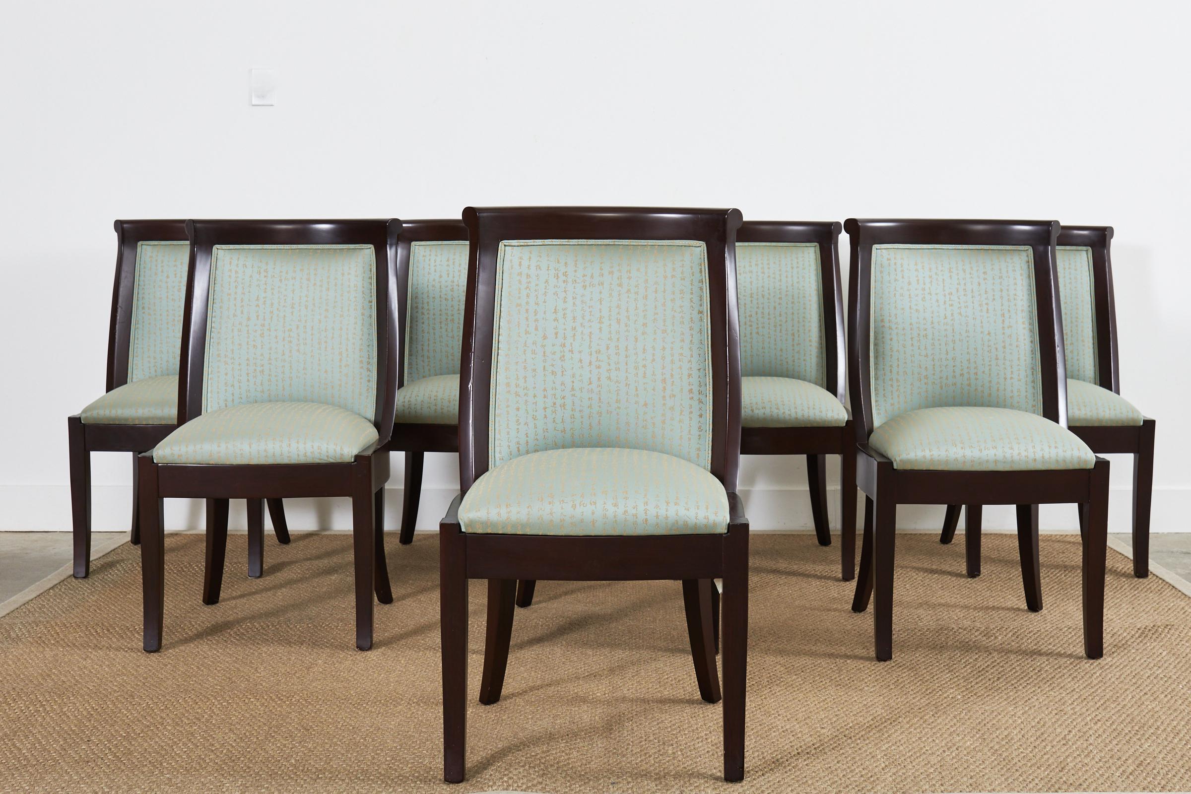 Spanish Set of Eight Modern Regency Style Hardwood Dining Chairs For Sale