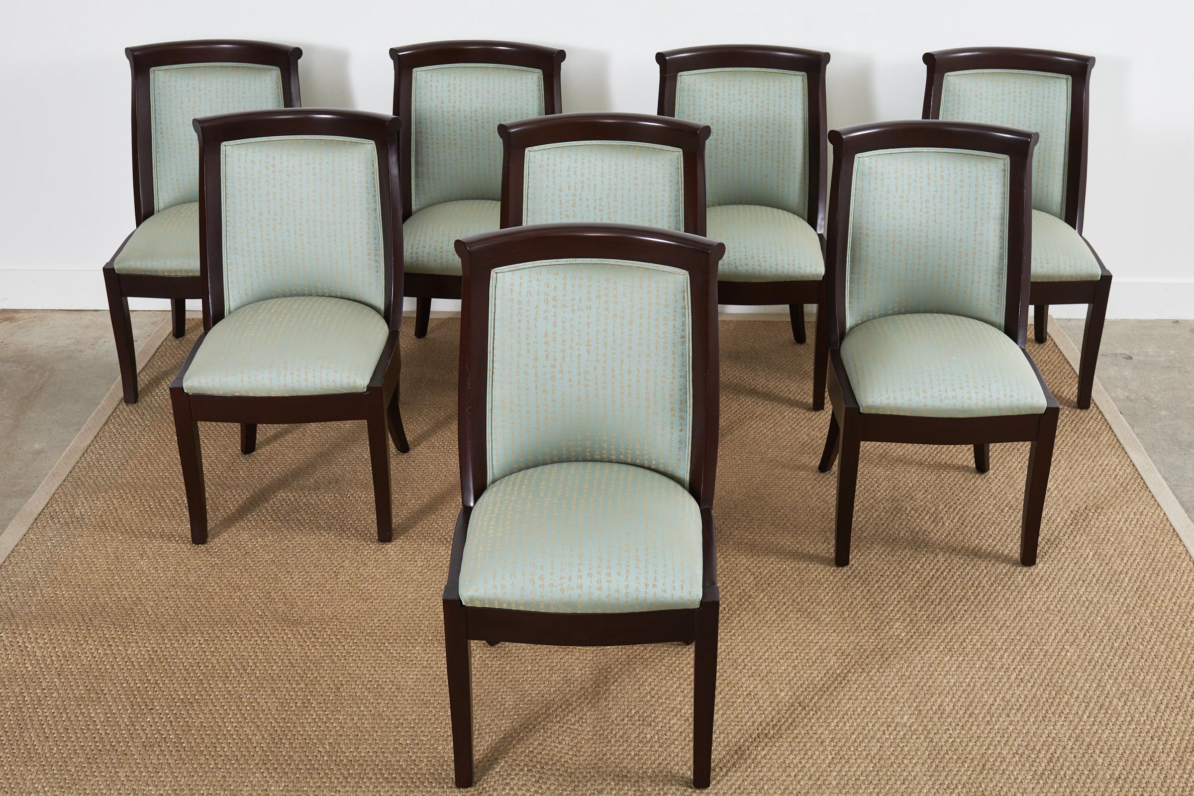 Lacquered Set of Eight Modern Regency Style Hardwood Dining Chairs For Sale