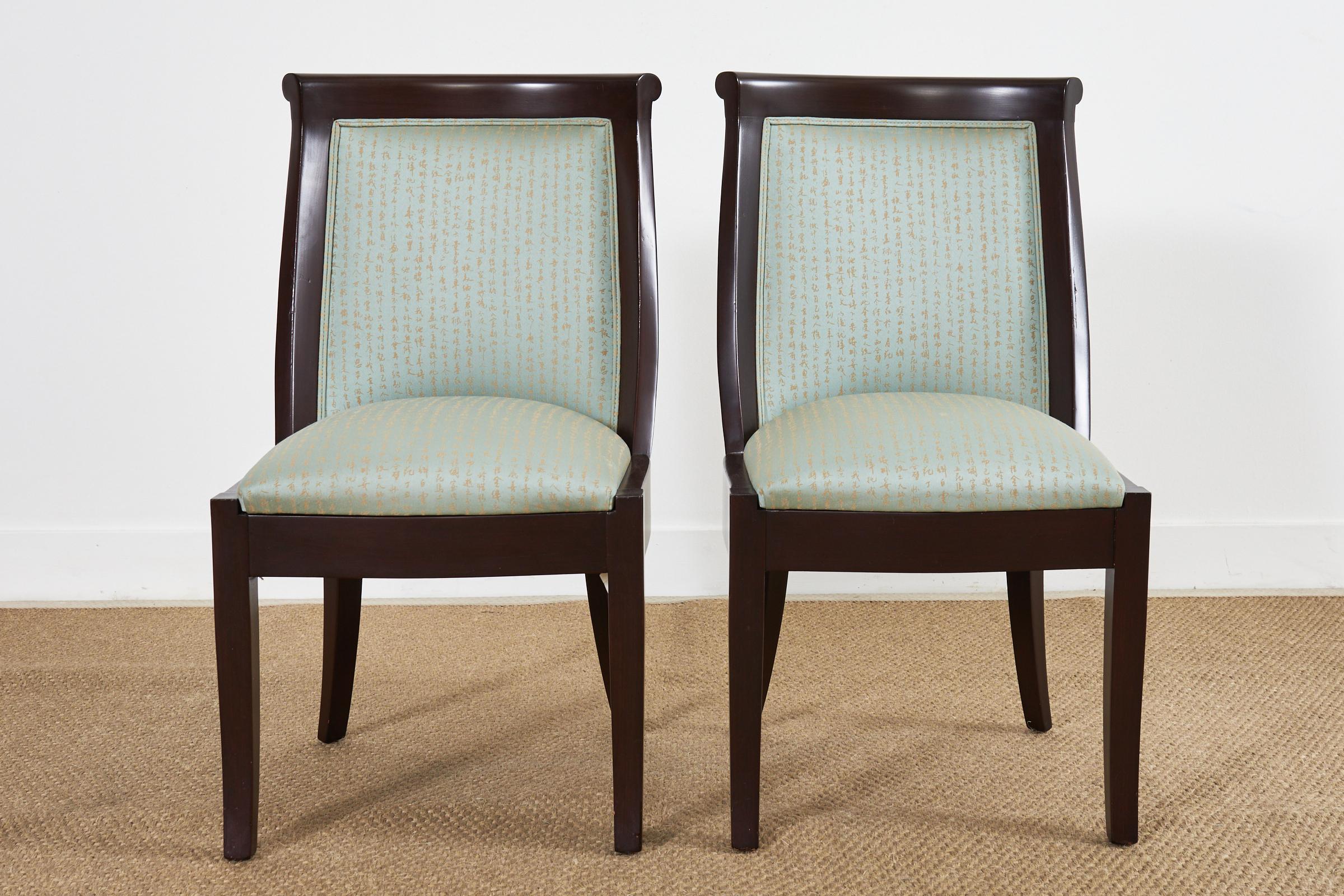 Set of Eight Modern Regency Style Hardwood Dining Chairs In Good Condition For Sale In Rio Vista, CA