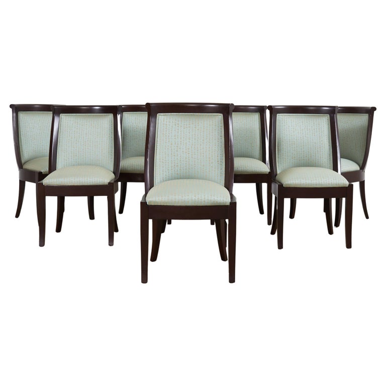 Set of Eight Modern Regency Style Hardwood Dining Chairs For Sale at
