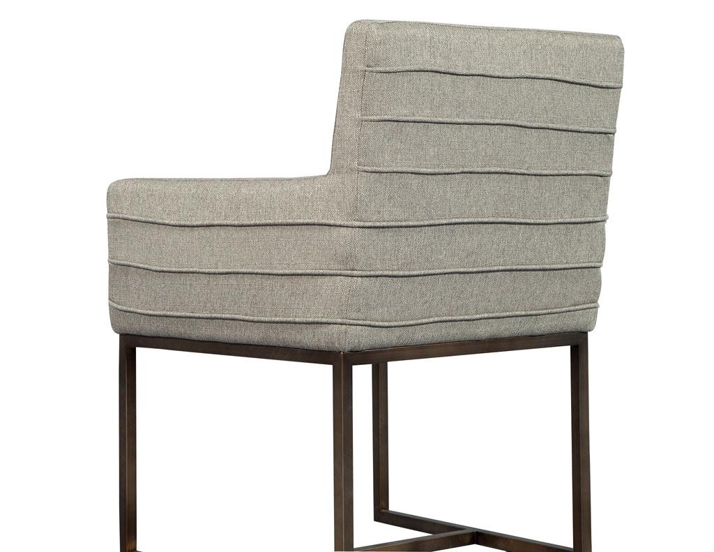 Set of Eight Modern Upholstered Dining Chairs with Brass Accents 5