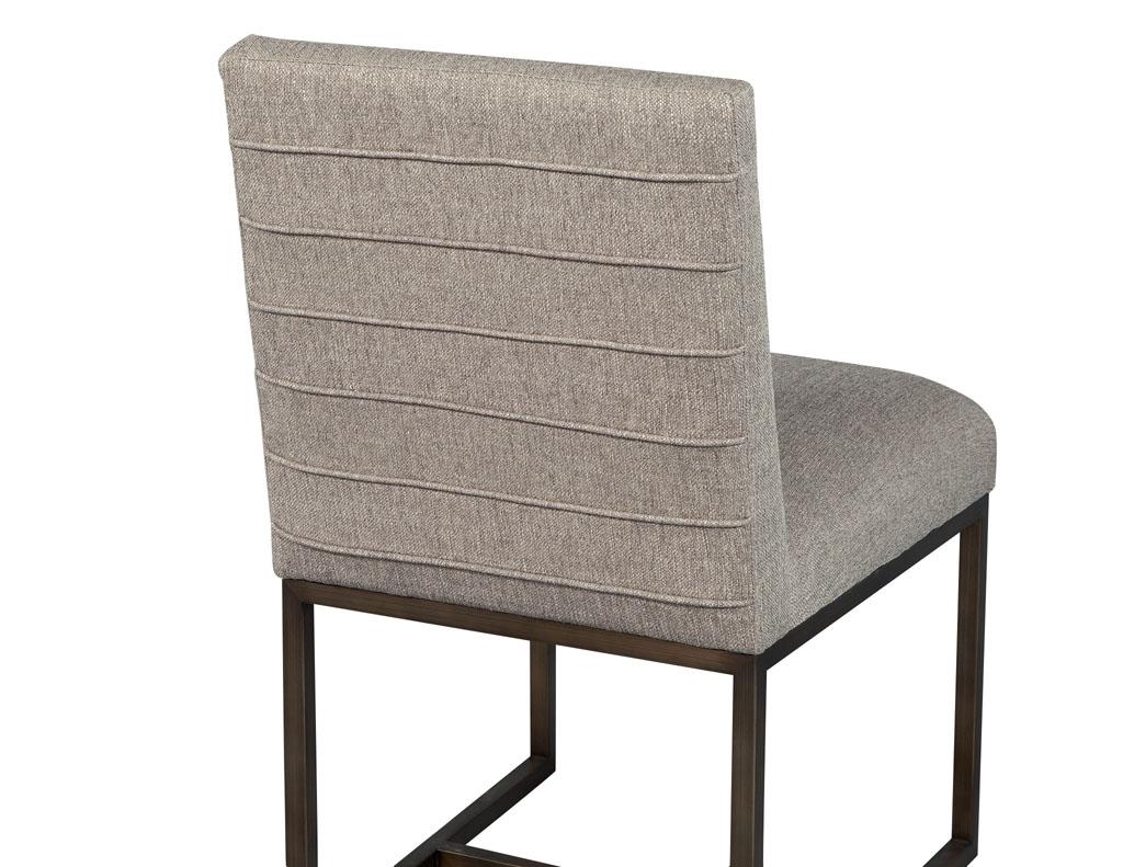 Set of Eight Modern Upholstered Dining Chairs with Brass Accents 6
