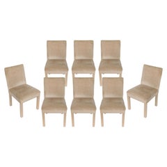 Set of Eight Modern Velvet Upholstered Square Back Chairs