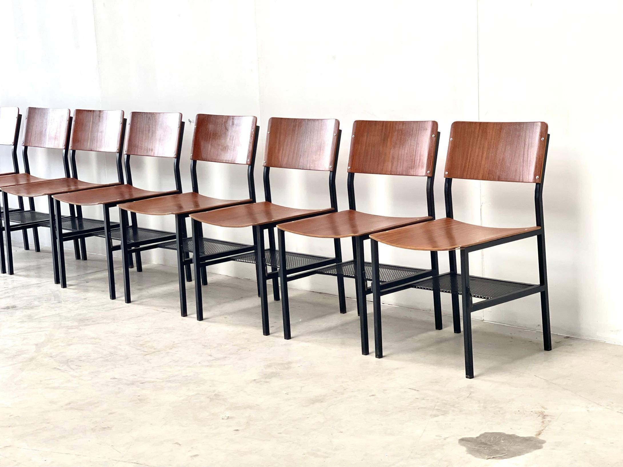 Metal Set of eight modernist dining chairs