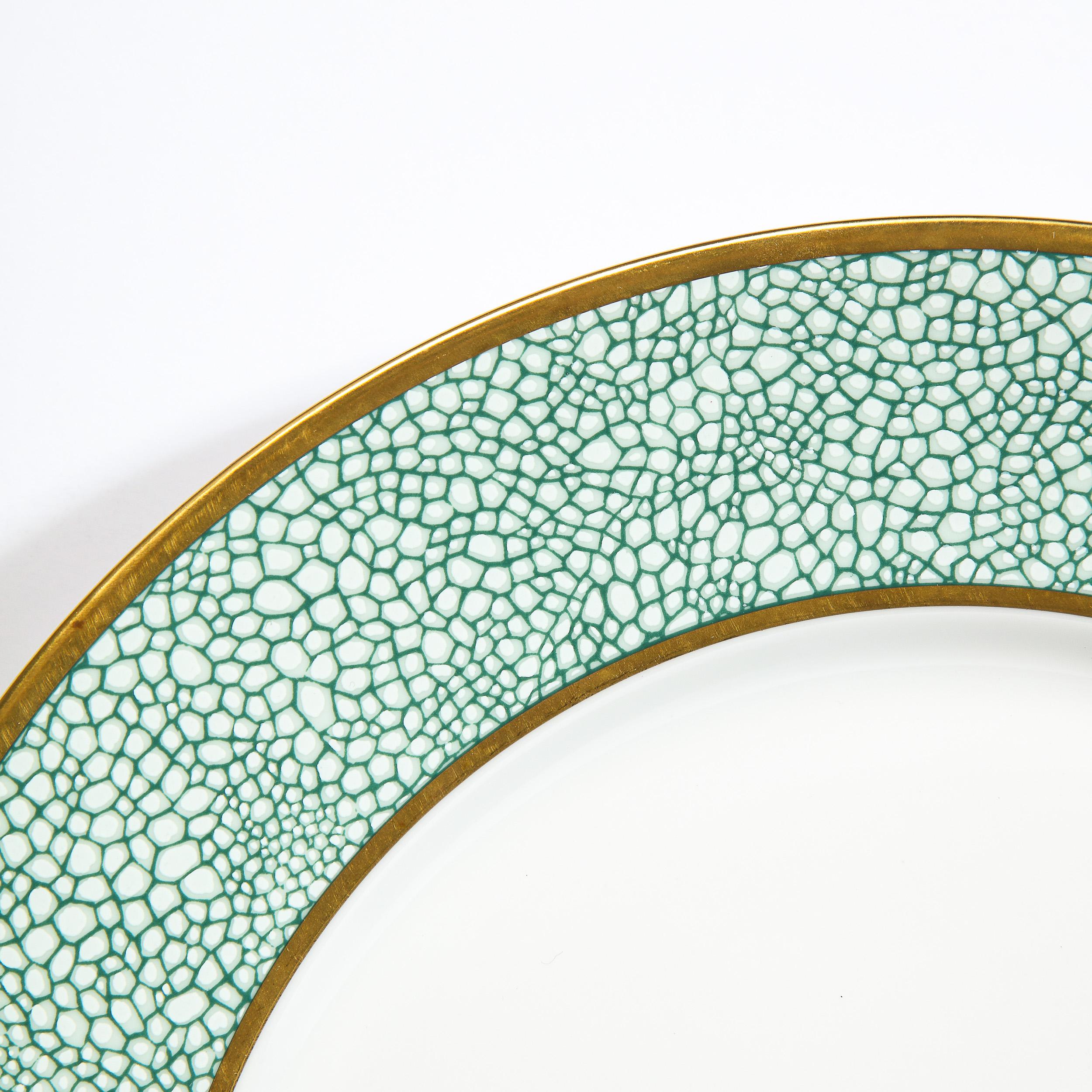 Set of Eight Modernist Turquoise Shagreen & 24kt Gold Dinner Plates by Puiforcat In Excellent Condition In New York, NY