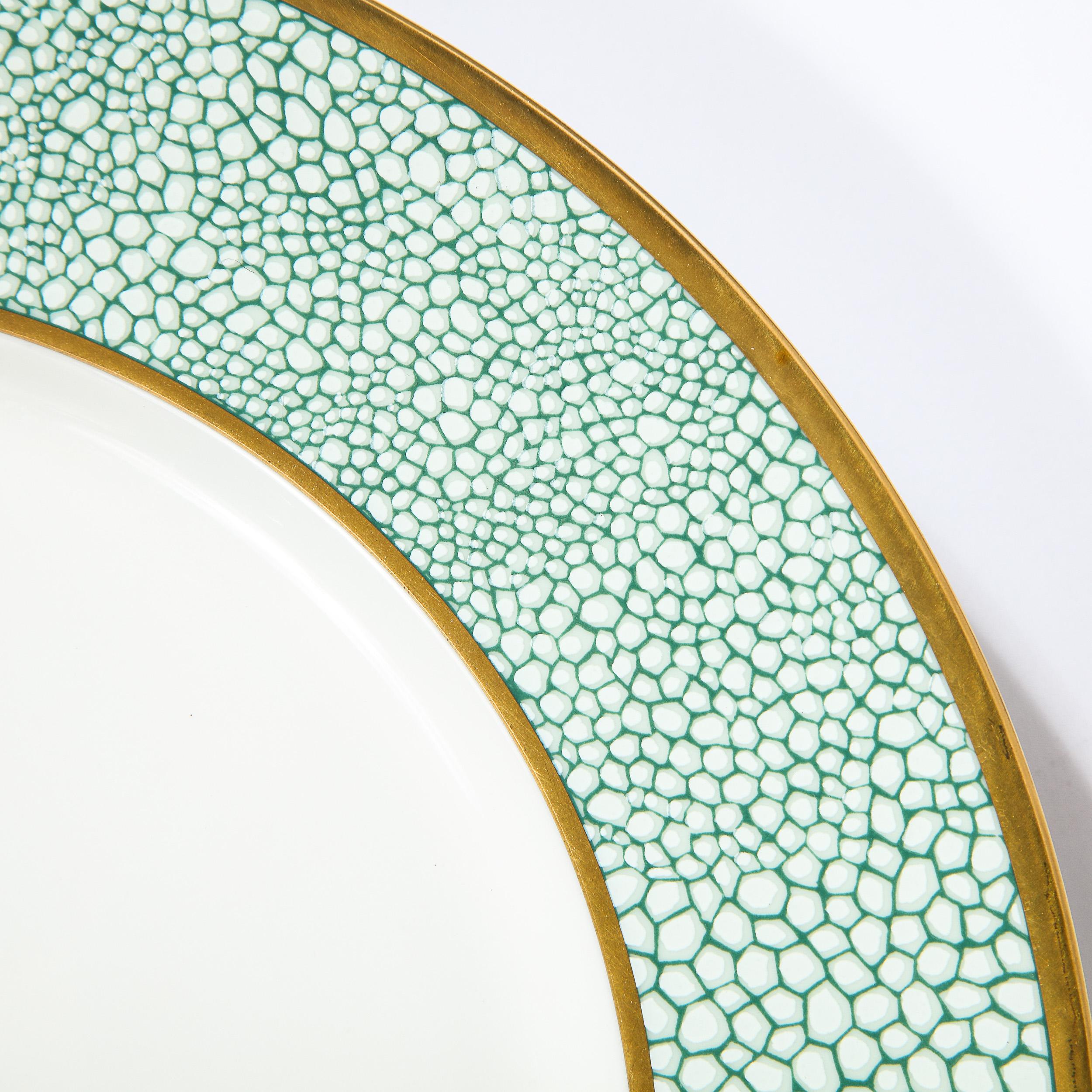 20th Century Set of Eight Modernist Turquoise Shagreen & 24kt Gold Dinner Plates by Puiforcat