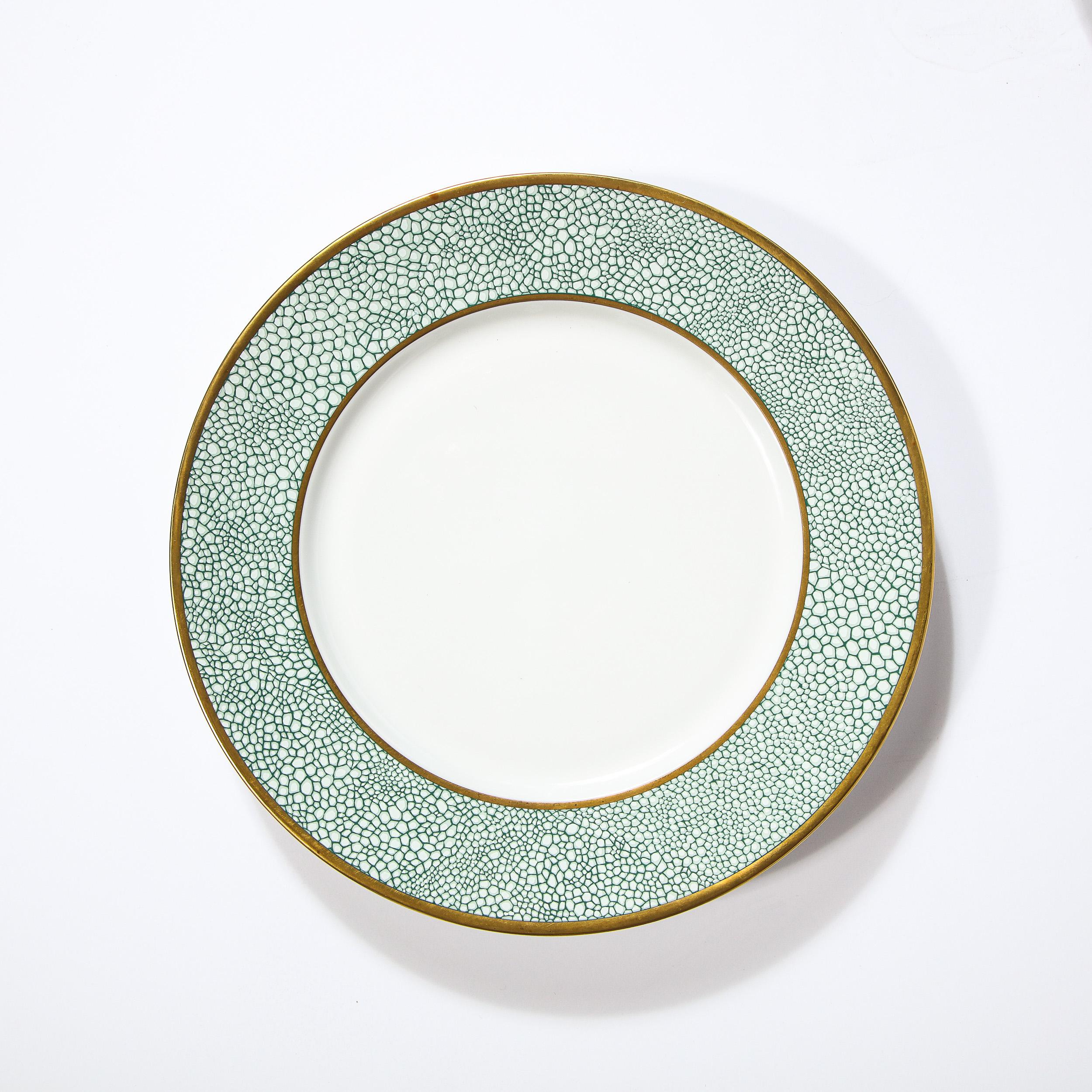 Set of Eight Modernist Turquoise Shagreen & 24kt Gold Dinner Plates by Puiforcat 1