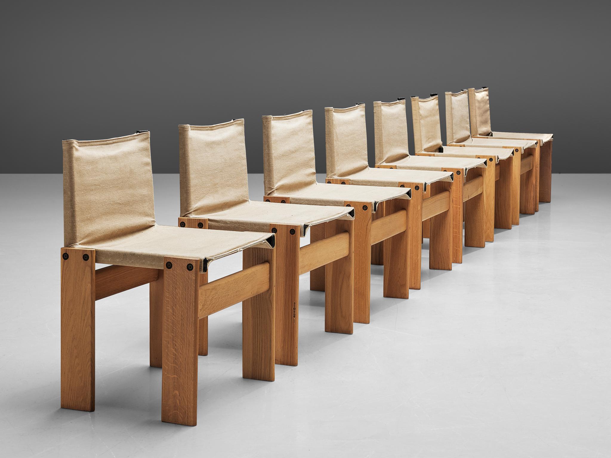 Mid-Century Modern Set of Eight Monk Chairs in Canvas by Afra & Tobia Scarpa for Molteni