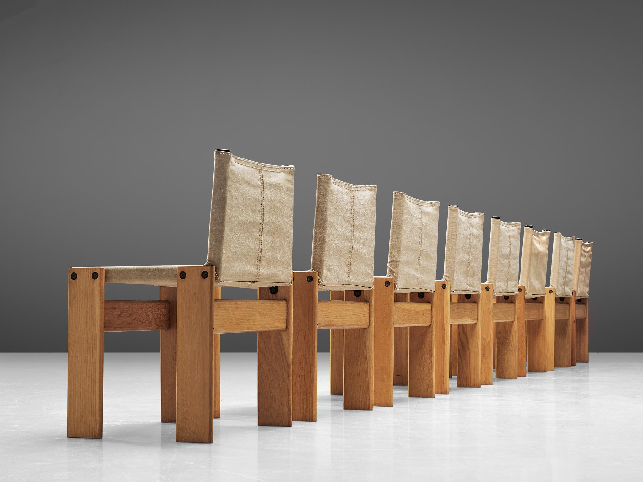 Italian Set of Eight Monk Chairs in Canvas by Afra & Tobia Scarpa for Molteni