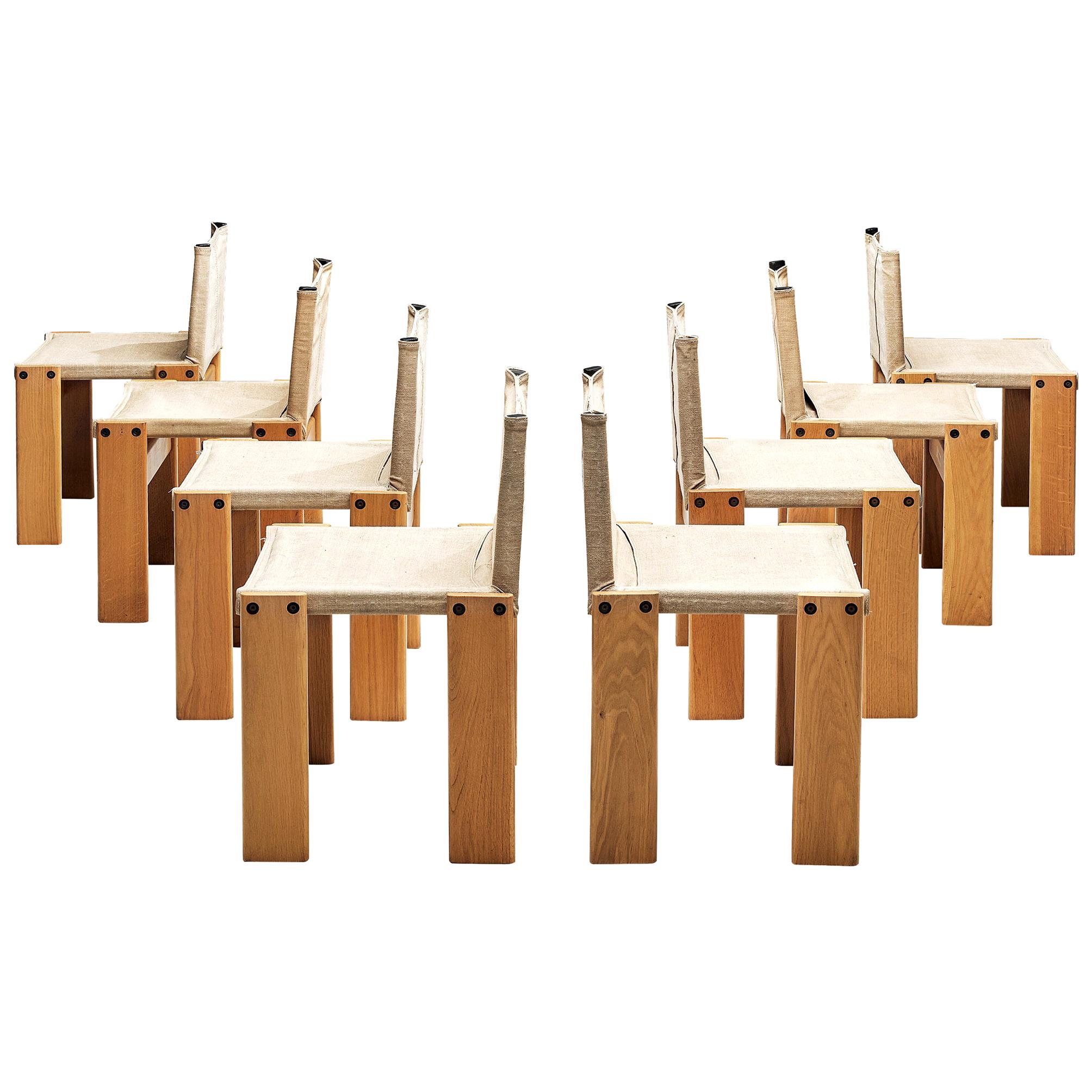 Set of Eight Monk Chairs in Canvas by Afra & Tobia Scarpa for Molteni