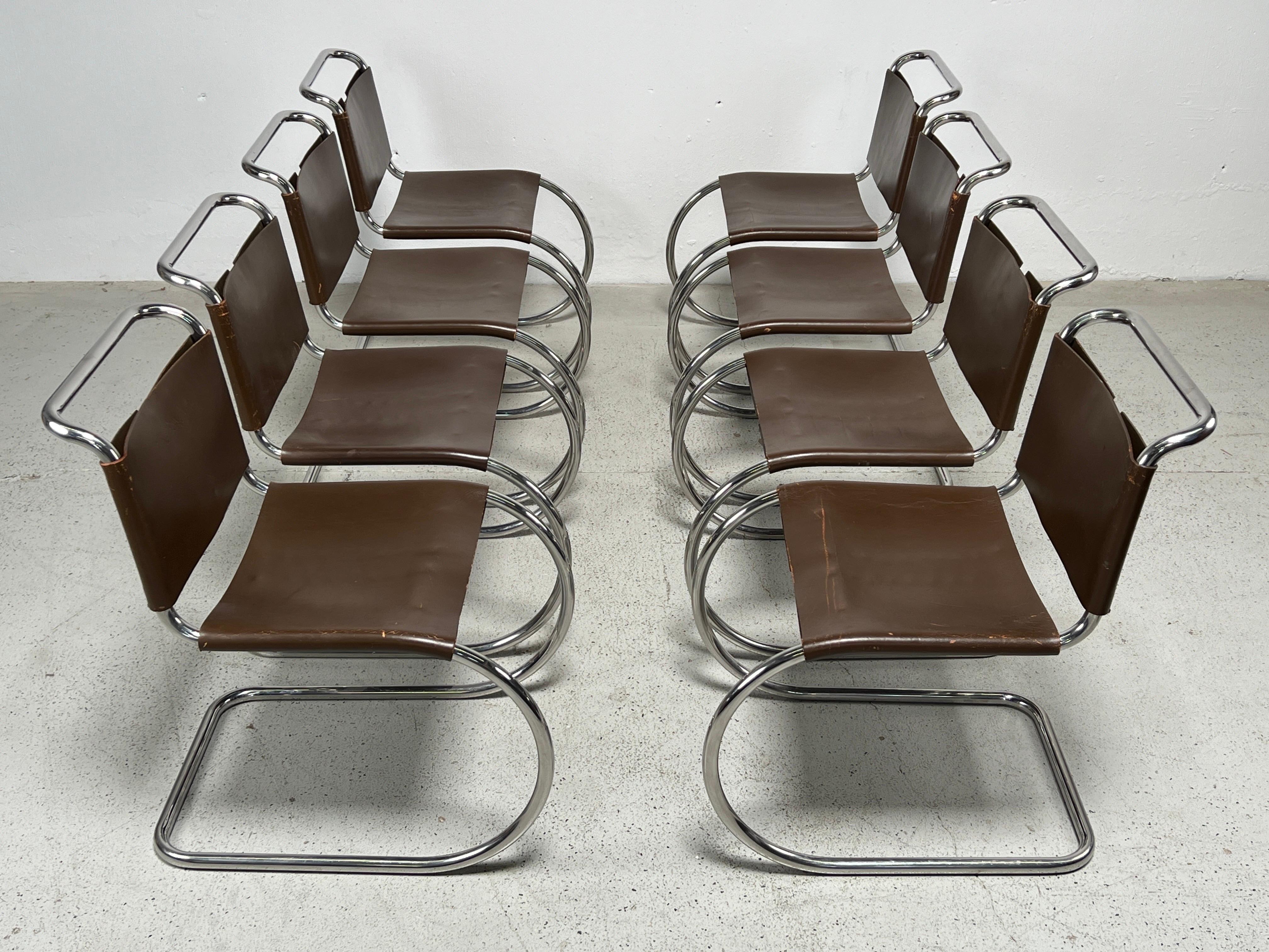 Leather Set of Eight MR10 Dining Chairs by Mies van der Rohe for knoll  For Sale