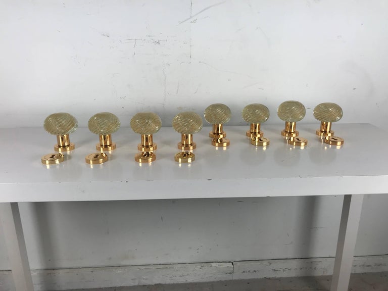 Set of Eight Murano Glass Door Knobs, Made in Italy by Barovier and