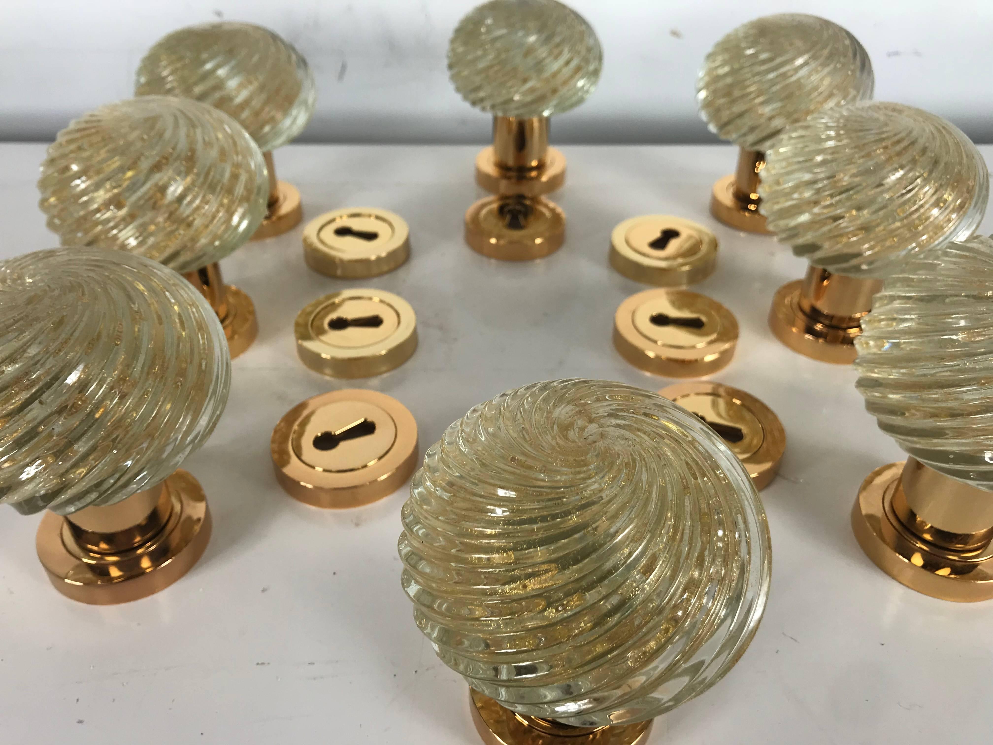 Set of eight Murano glass door knobs, made in Italy by Barovier & Toso.