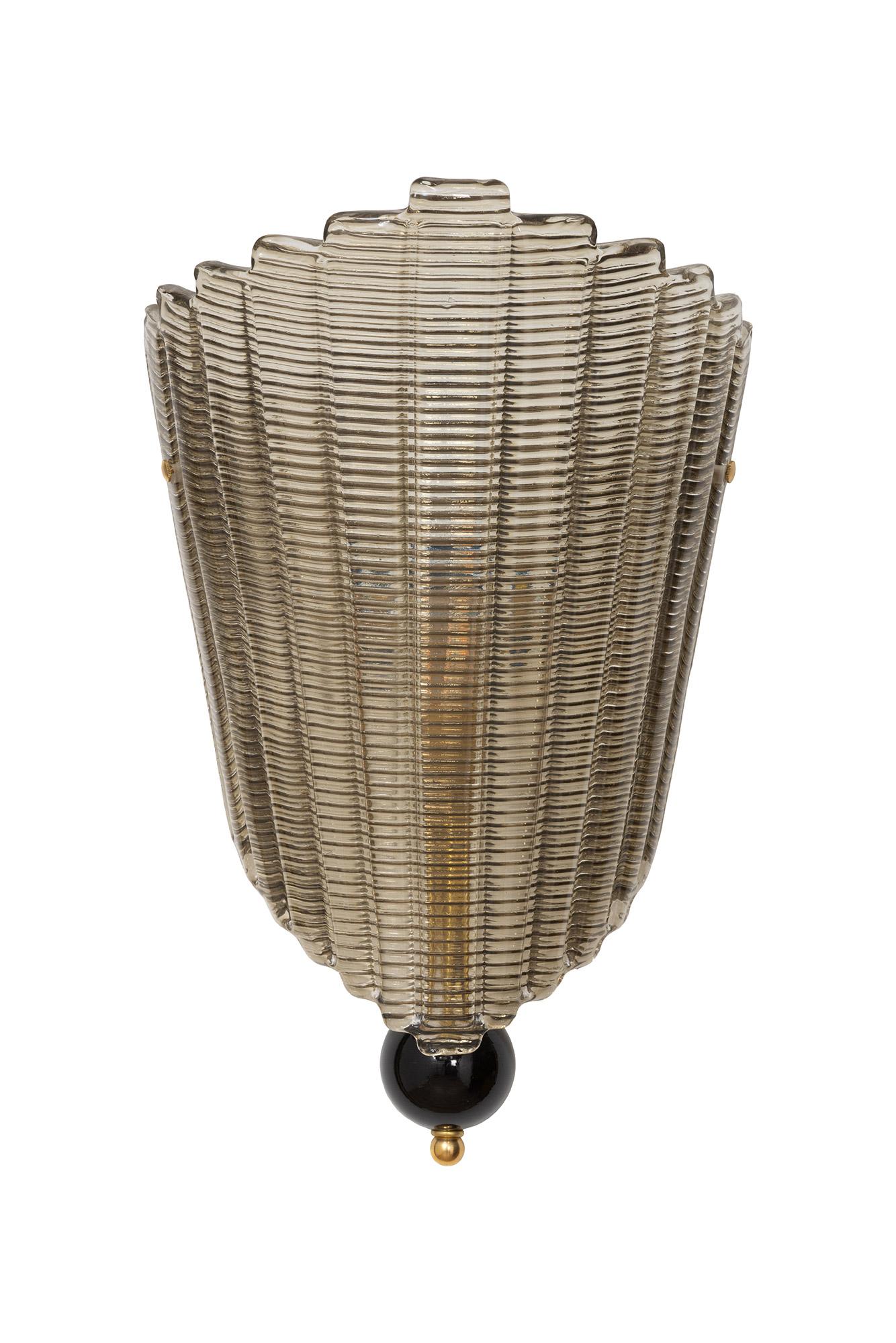 Set of Eight Murano Glass Wall Sconces, Art Deco Style, in Stock For Sale 4