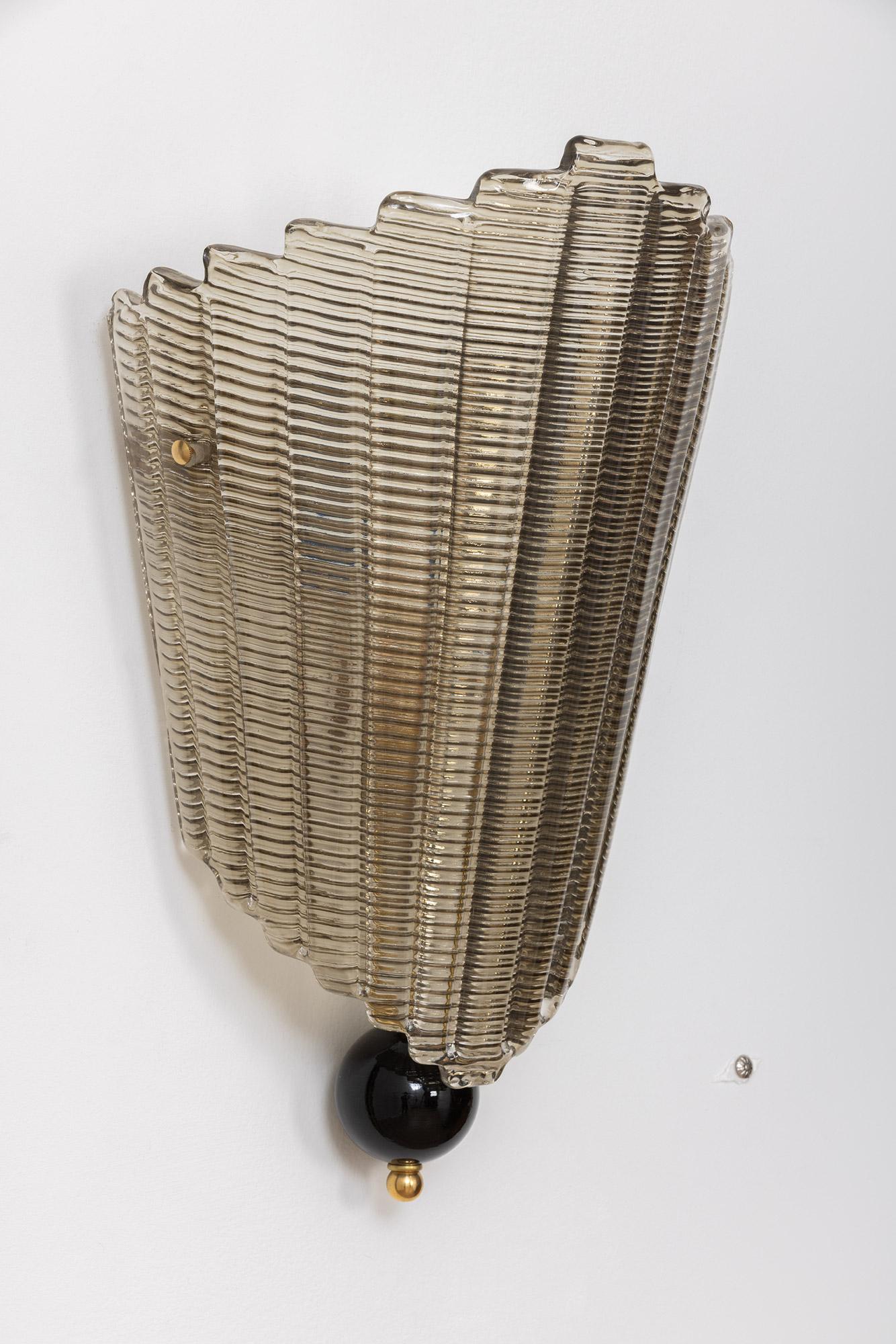 Set of Eight Murano Glass Wall Sconces, Art Deco Style, in Stock For Sale 7