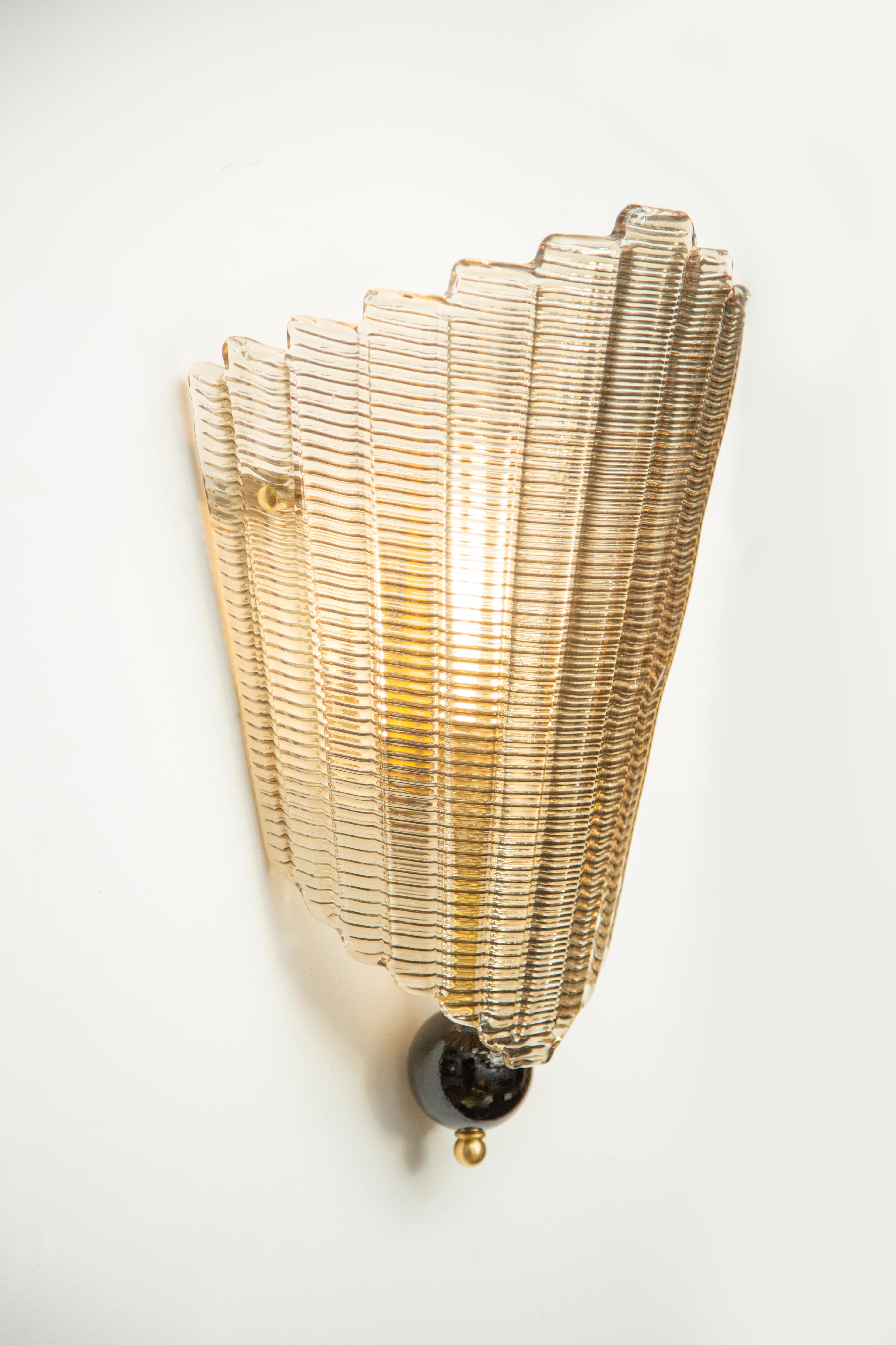 Set of Eight Murano Glass Wall Sconces, Art Deco Style, in Stock For Sale 8