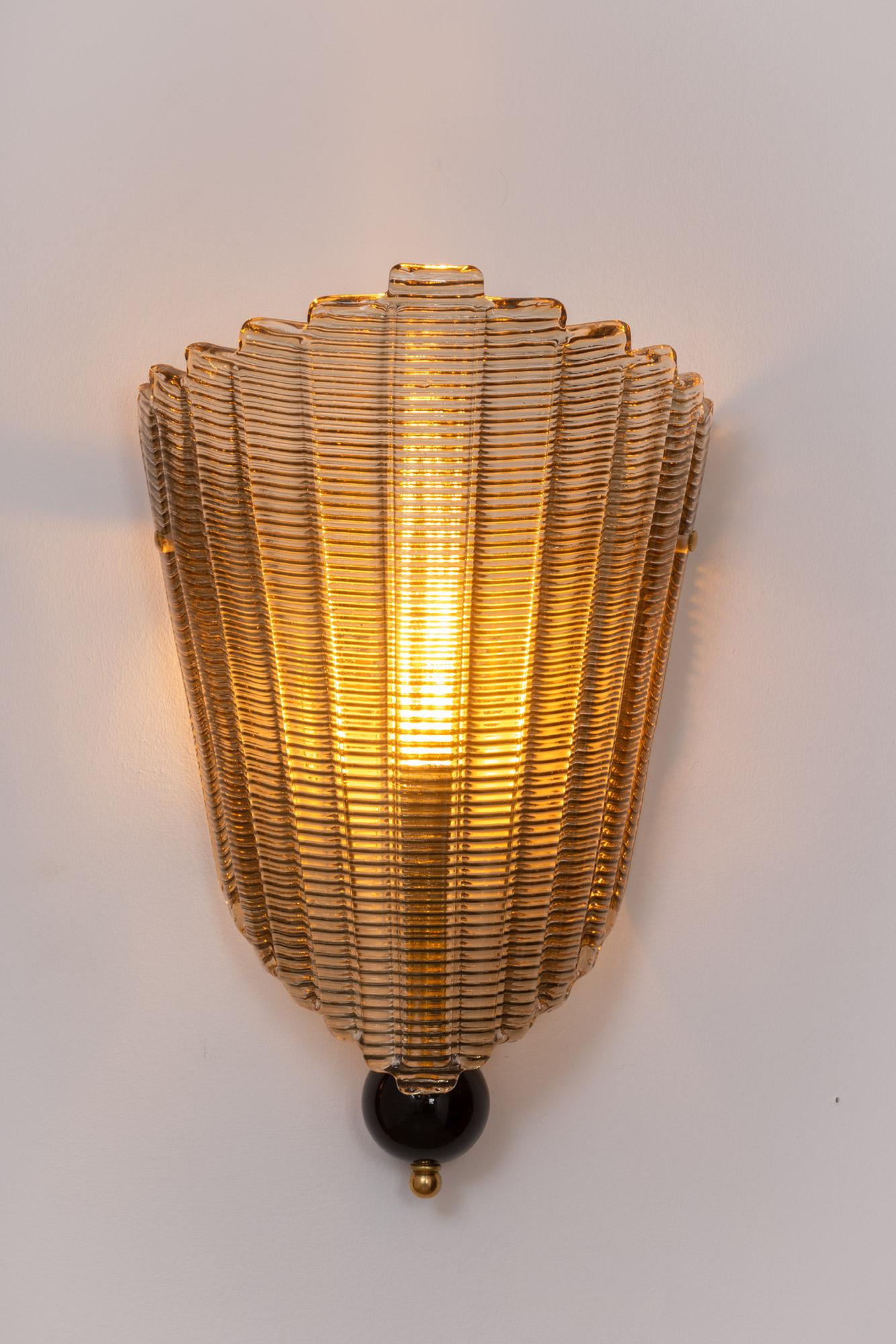 Set of Eight Murano Glass Wall Sconces, Art Deco Style, in Stock For Sale 9