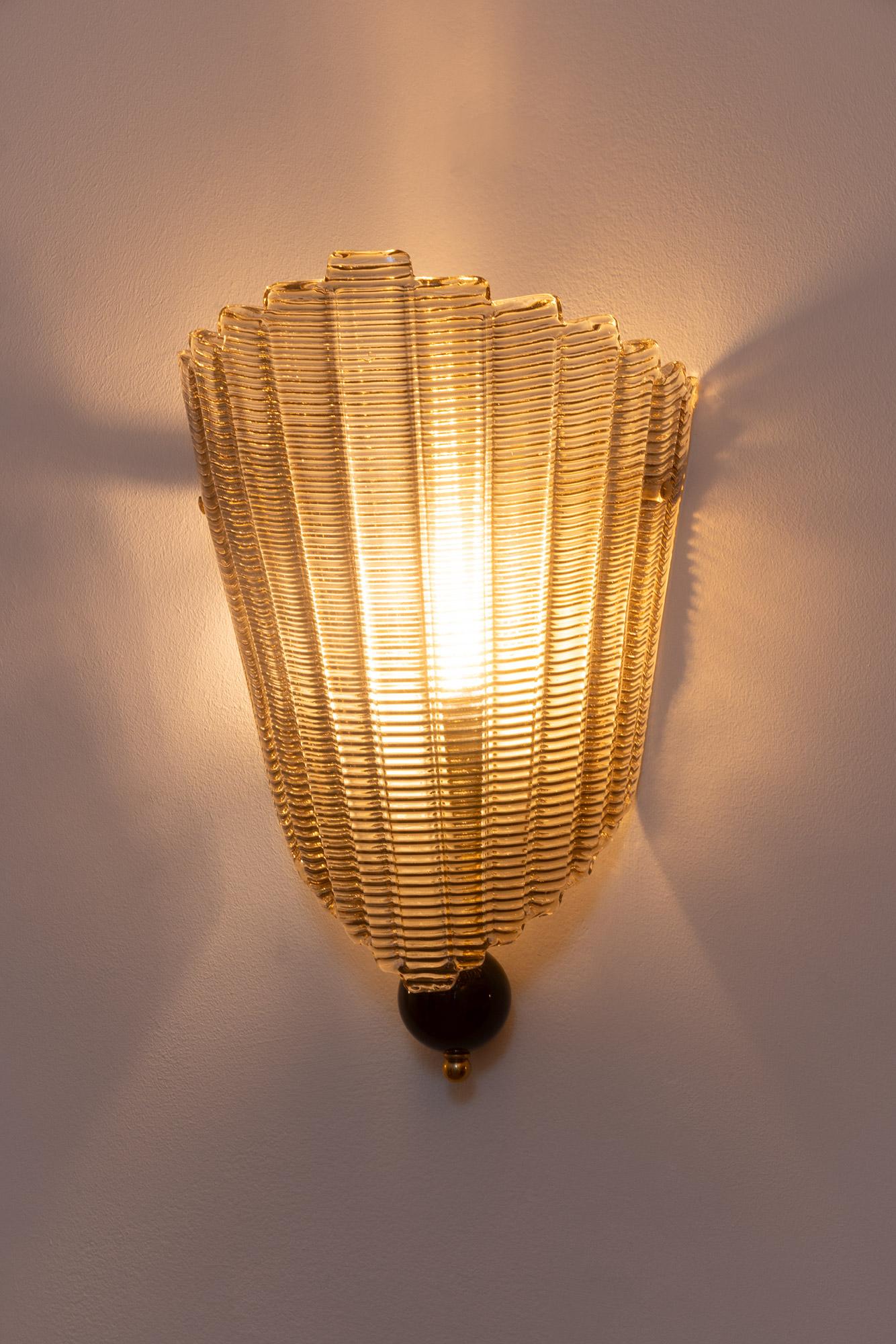 Set of Eight Murano Glass Wall Sconces, Art Deco Style, in Stock For Sale 10