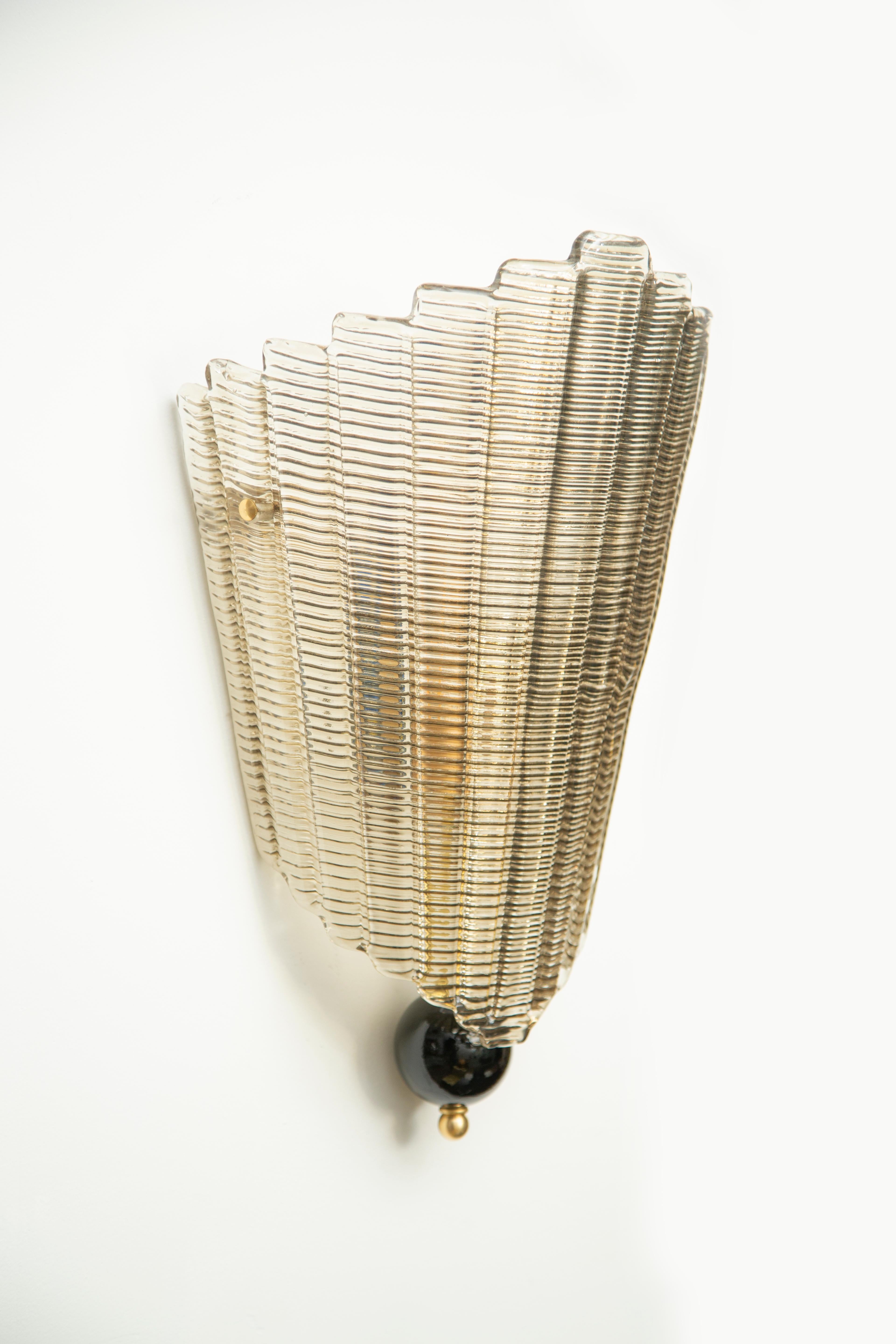 Italian Set of Eight Murano Glass Wall Sconces, Art Deco Style, in Stock For Sale