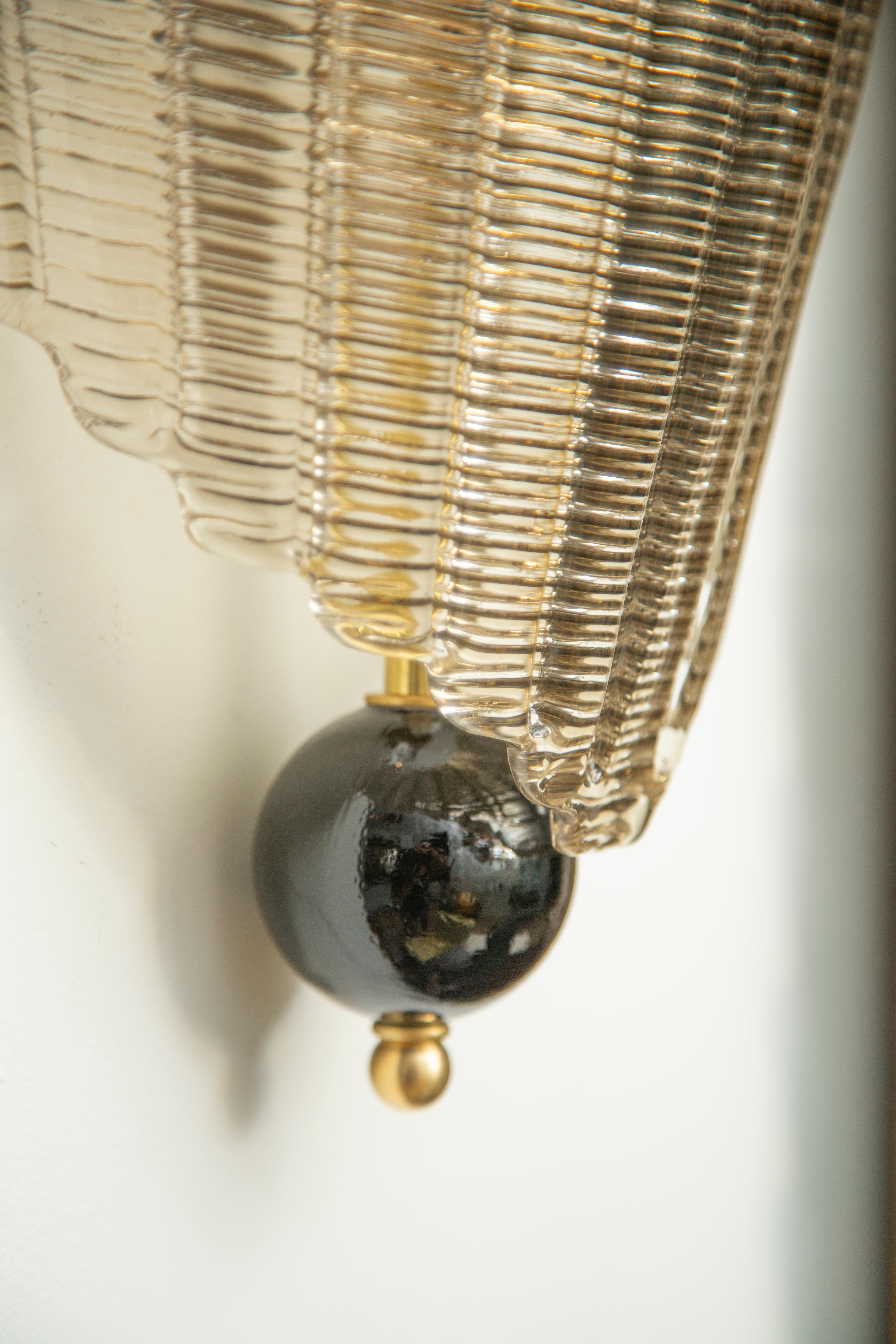 Set of Eight Murano Glass Wall Sconces, Art Deco Style, in Stock For Sale 1