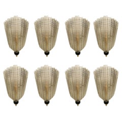 Set of Eight Murano Glass Wall Sconces, Art Deco Style, in Stock